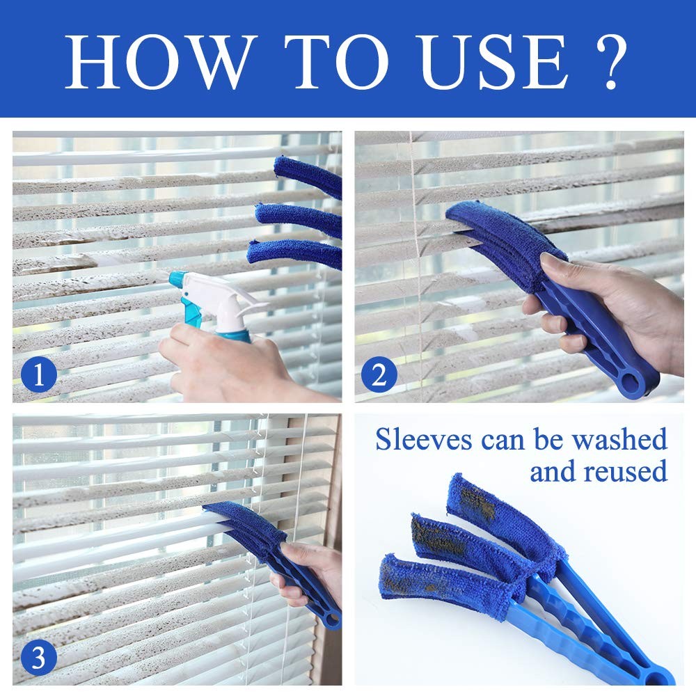 Hiware Window Blind Cleaner Duster Brush with 5 5 Count (Pack of 1), Blue
