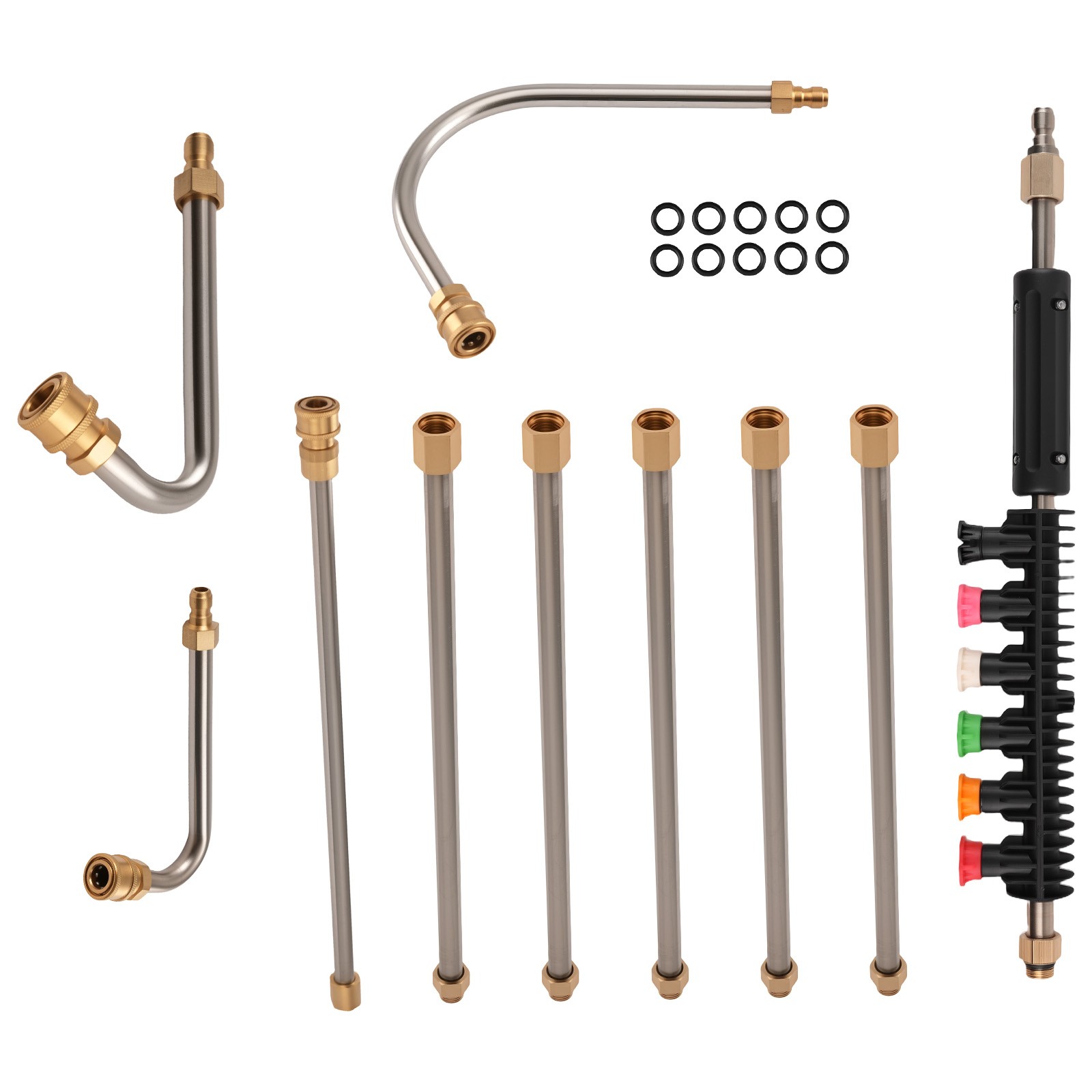 Pressure Washer Extension Wand 15in 7pcs Brass 4000PSI 6 Nozzle Tips Set