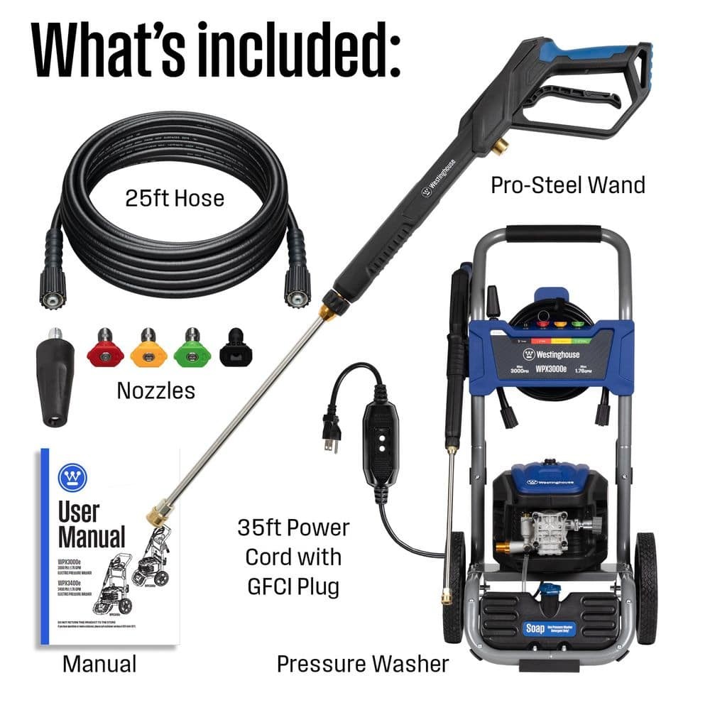 Westinghouse 3000 PSI 1.76 GPM 13 Amp Cold Water Electric Pressure Washer