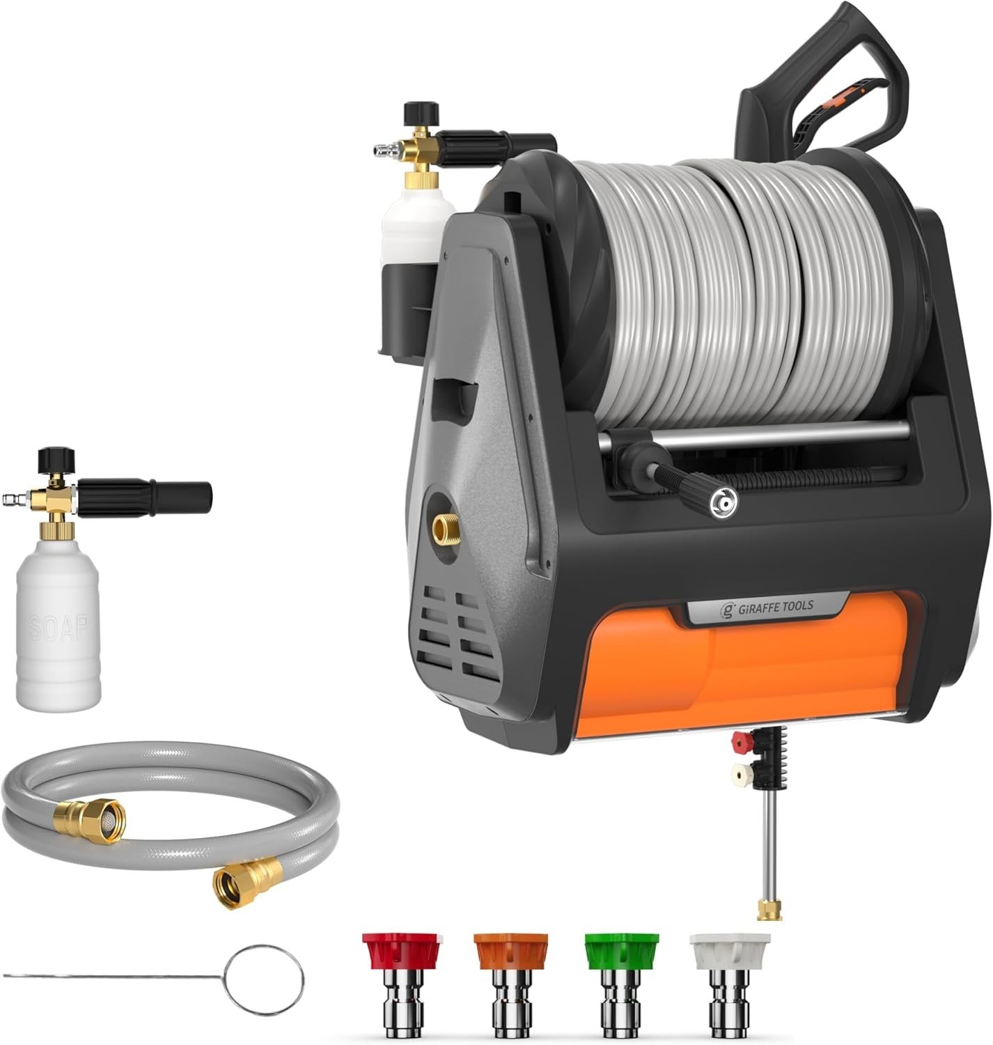Wall Mount Retractable Electric Pressure Washer 2900 PSI 2.2 GPM Auto Rewind