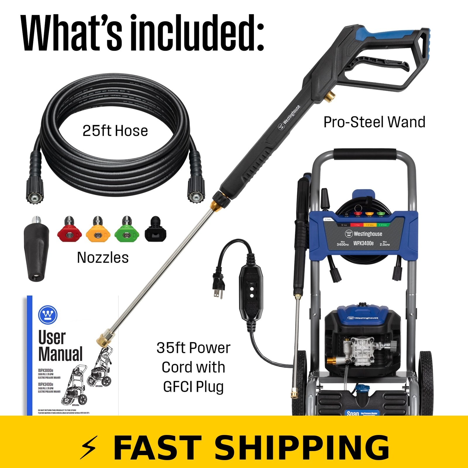 Westinghouse WPX3400e Electric Pressure Washer, 3400 PSI, Brushless Motor