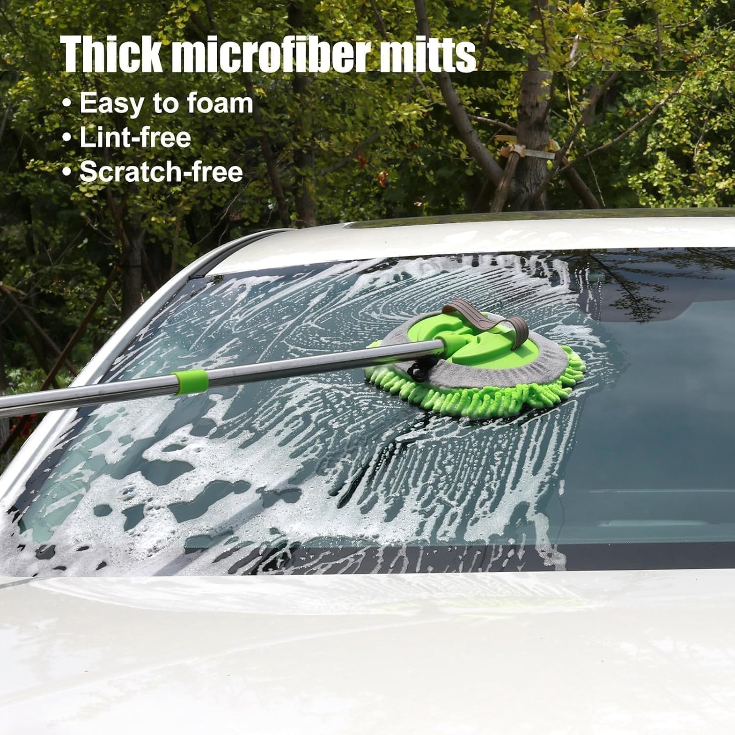 HITJOY 3Pcs 62” Microfiber Car Wash Brush Mop Kit Sponge with Long 6pcs