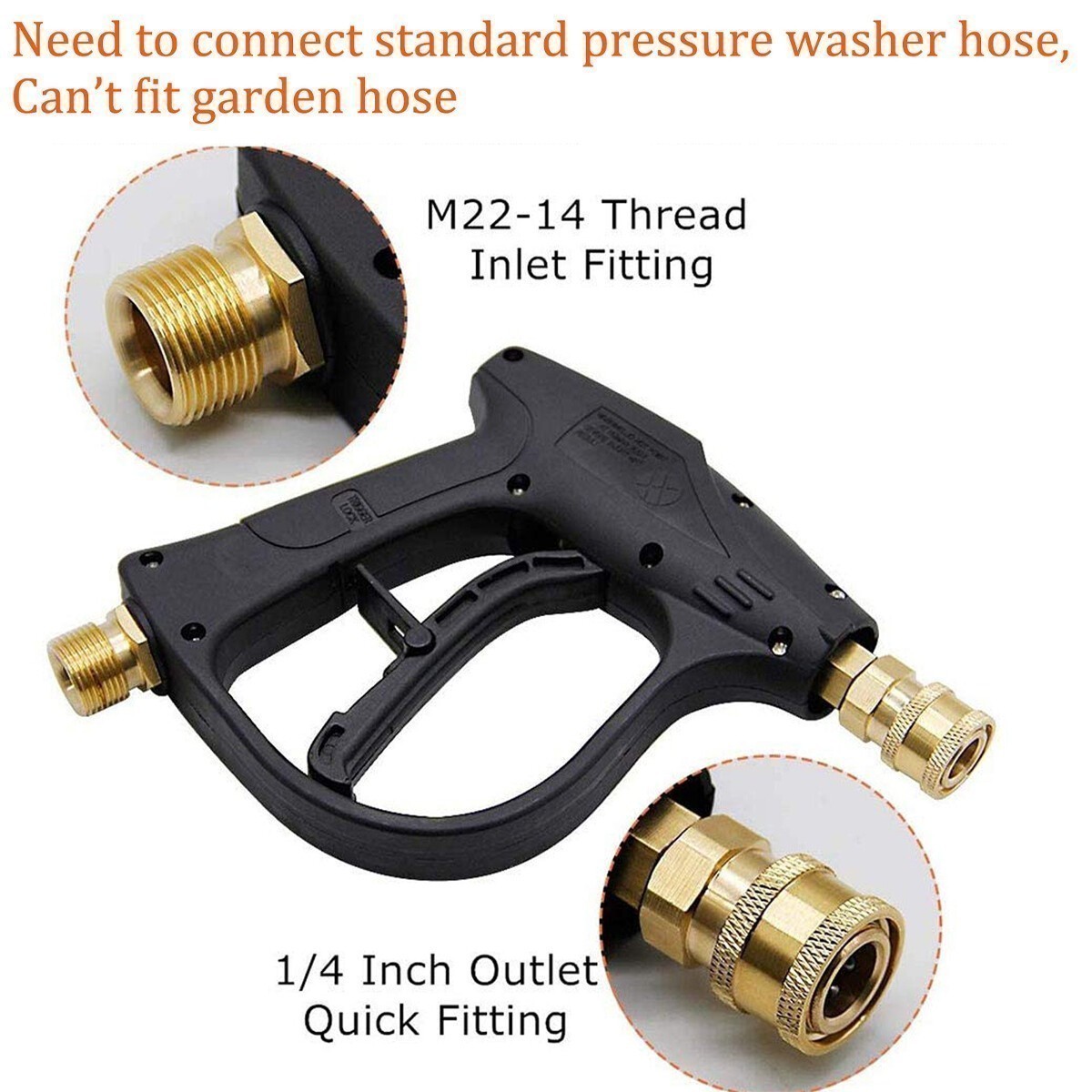 1/4″ High Pressure Washer Gun Car Wash Foam Spray Short Wand w/5 Nozzle 4000 PSI