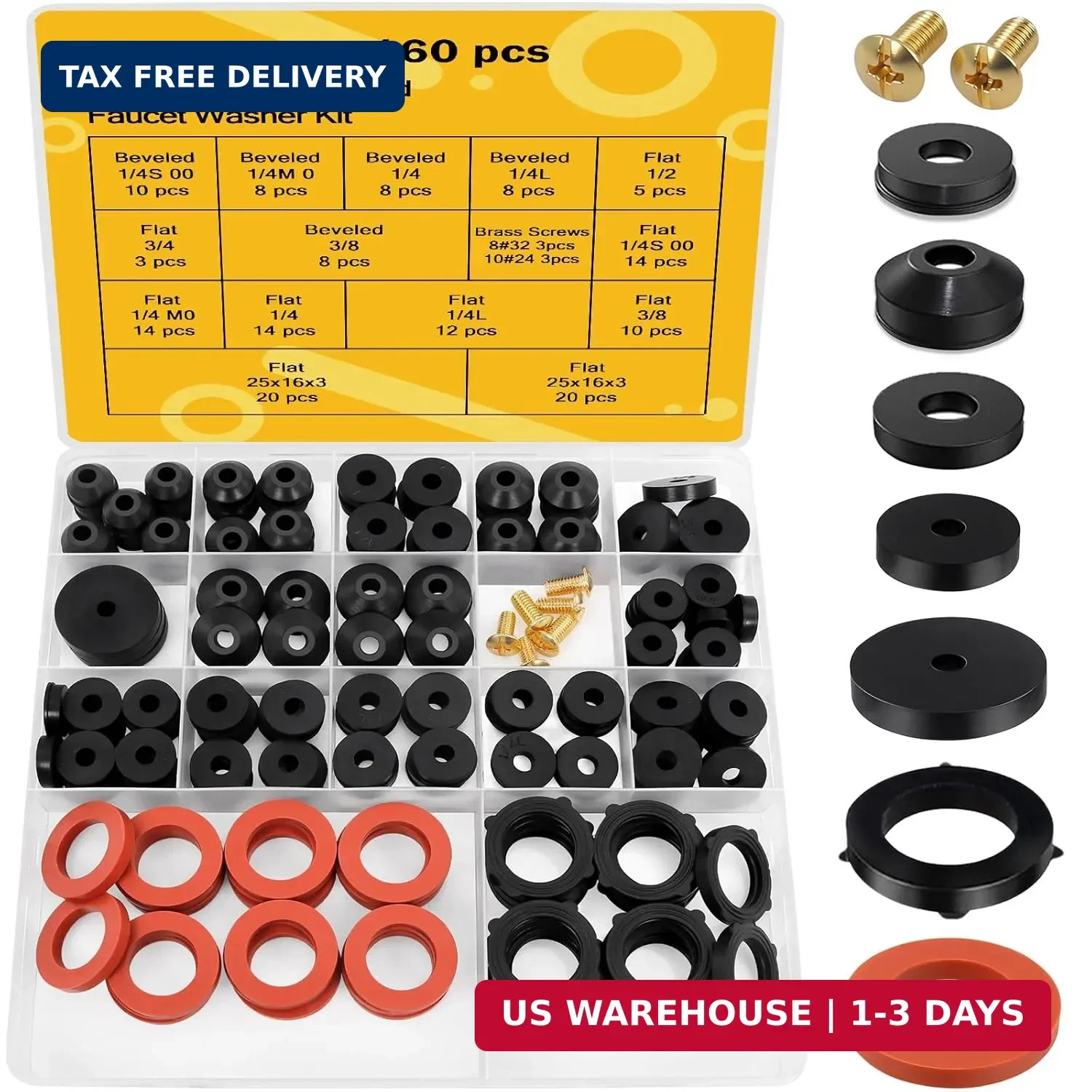 160 Pieces Hose Bib Washer & Faucet Washers Assorted Kit (14 Sizes) – Includes H