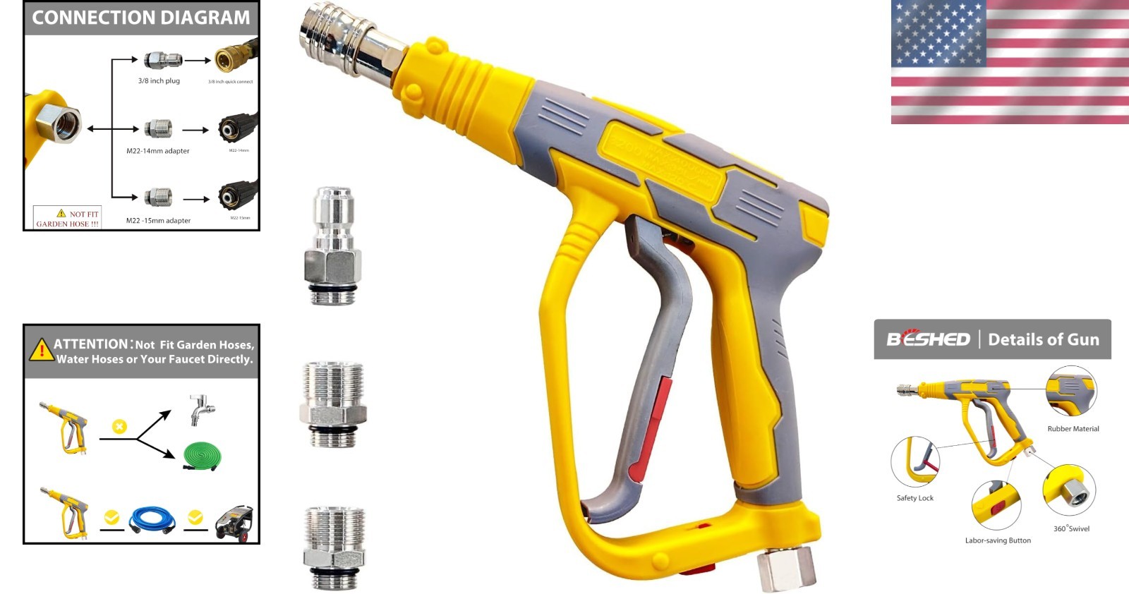 5000 PSI Short Pressure Washer Gun with Quick Connects for Efficient Cleaning