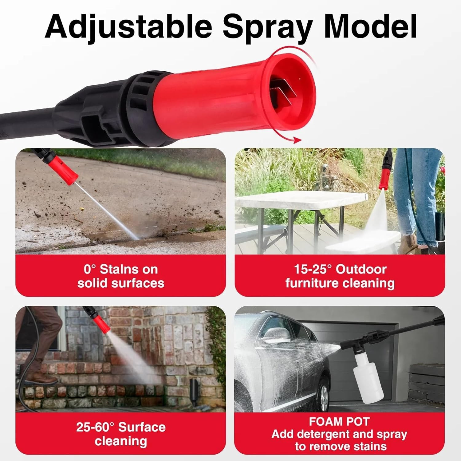 Upgraded Electric Pressure Washer, 1850 PSI Max,3.0 GPM, 5″ Wheels, 18M Cord/Hos
