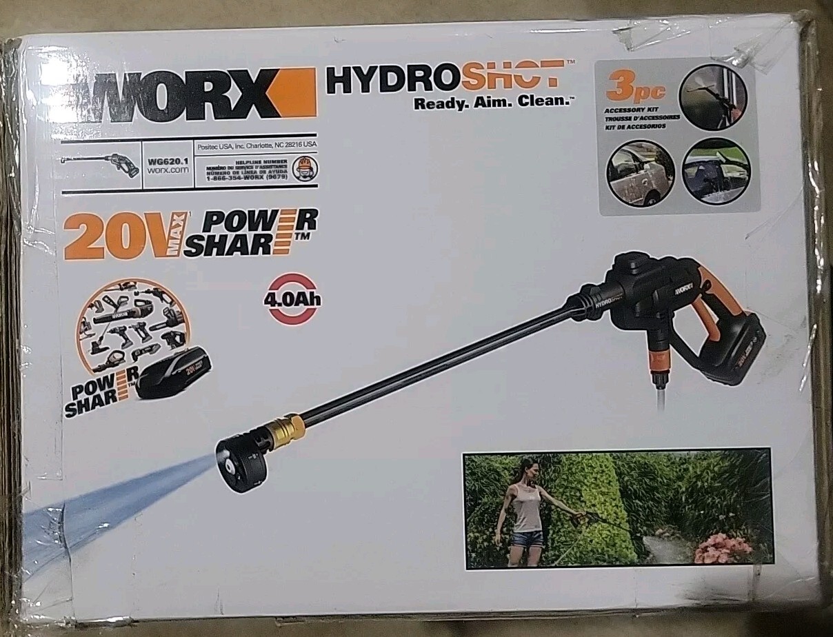 👀》🔥Worx Hydroshot 20 V Portable Power Cleaner, Accessories》WG620.1》320 PSI 🆕️