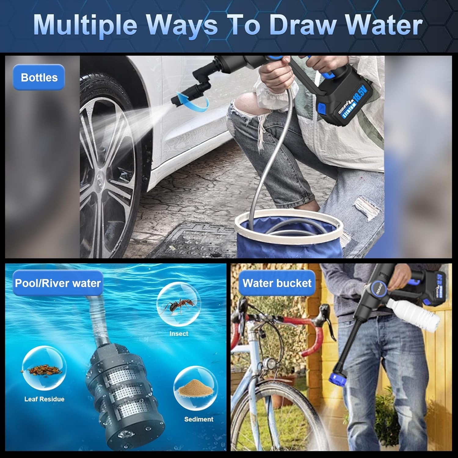 6 in 1 Cordless Power Washer Portable Pressure Washer Car Washer Gun 2 Batteries