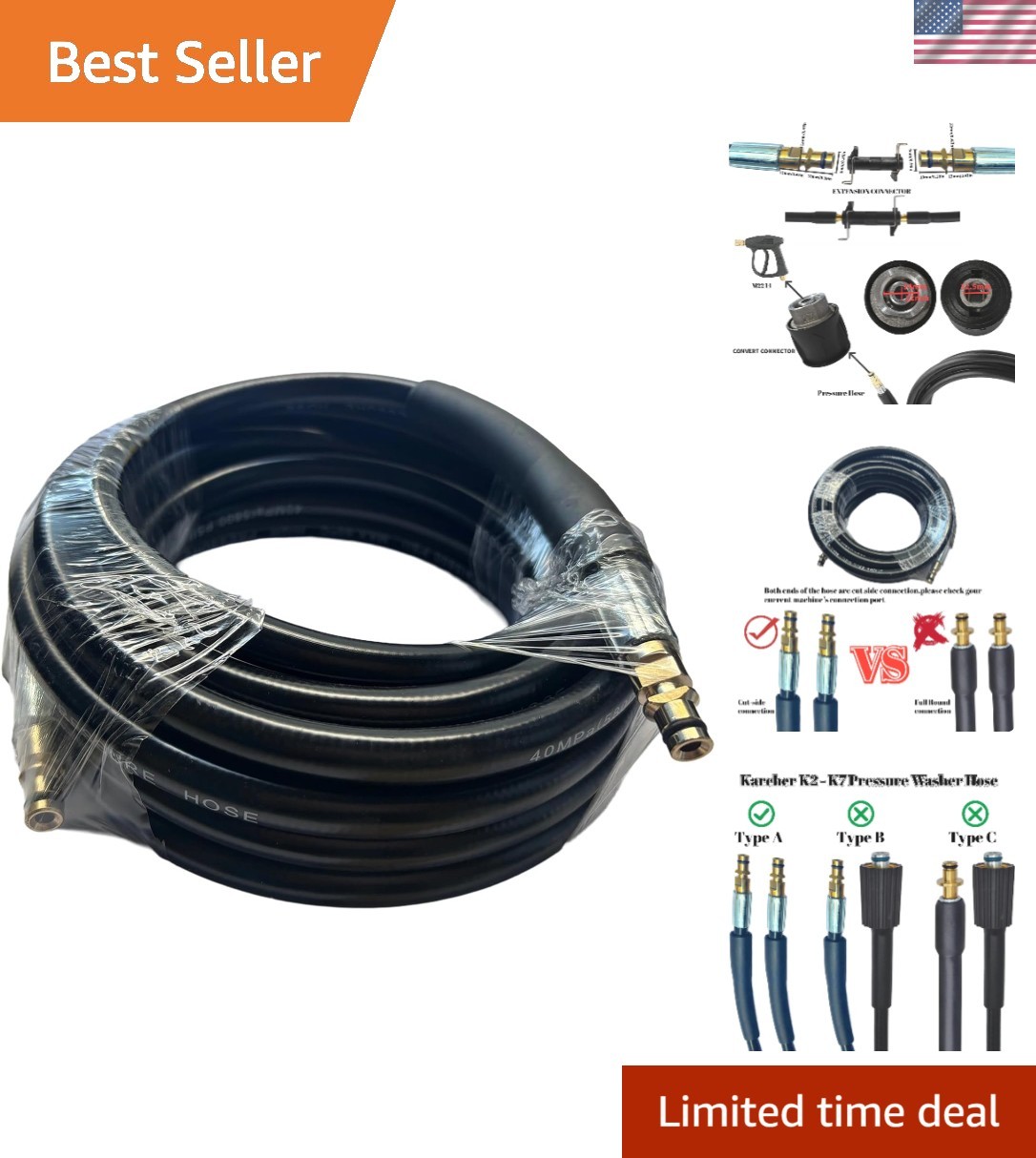 Heavy Duty 15M Pressure Washer Extension Hose – 5800 PSI, Multi-Surface Cleaner