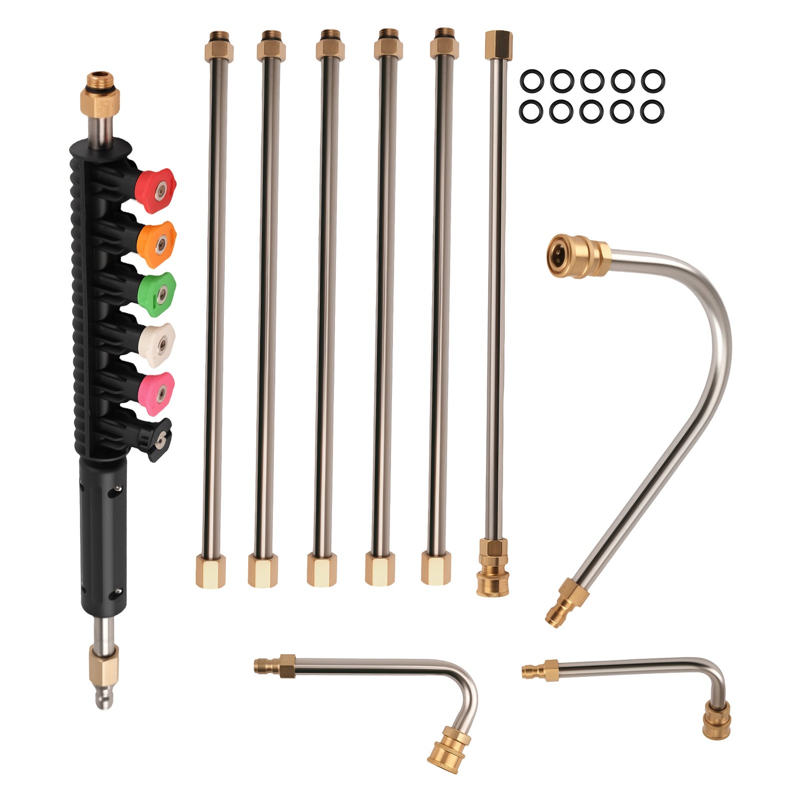 120in Pressure Washer Extension Rod Brass 4000PSI 30° 90° U Shape 6 Nozzle Tips