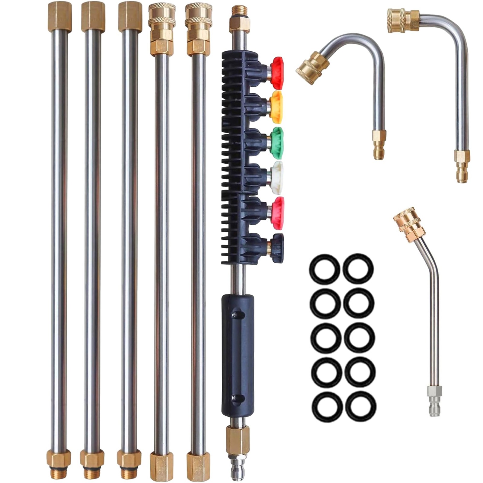 9 Pack Pressure Washer Extension Wand 6 Nozzles, 3 Curved Rods, 1/4 QC,4000 PSI