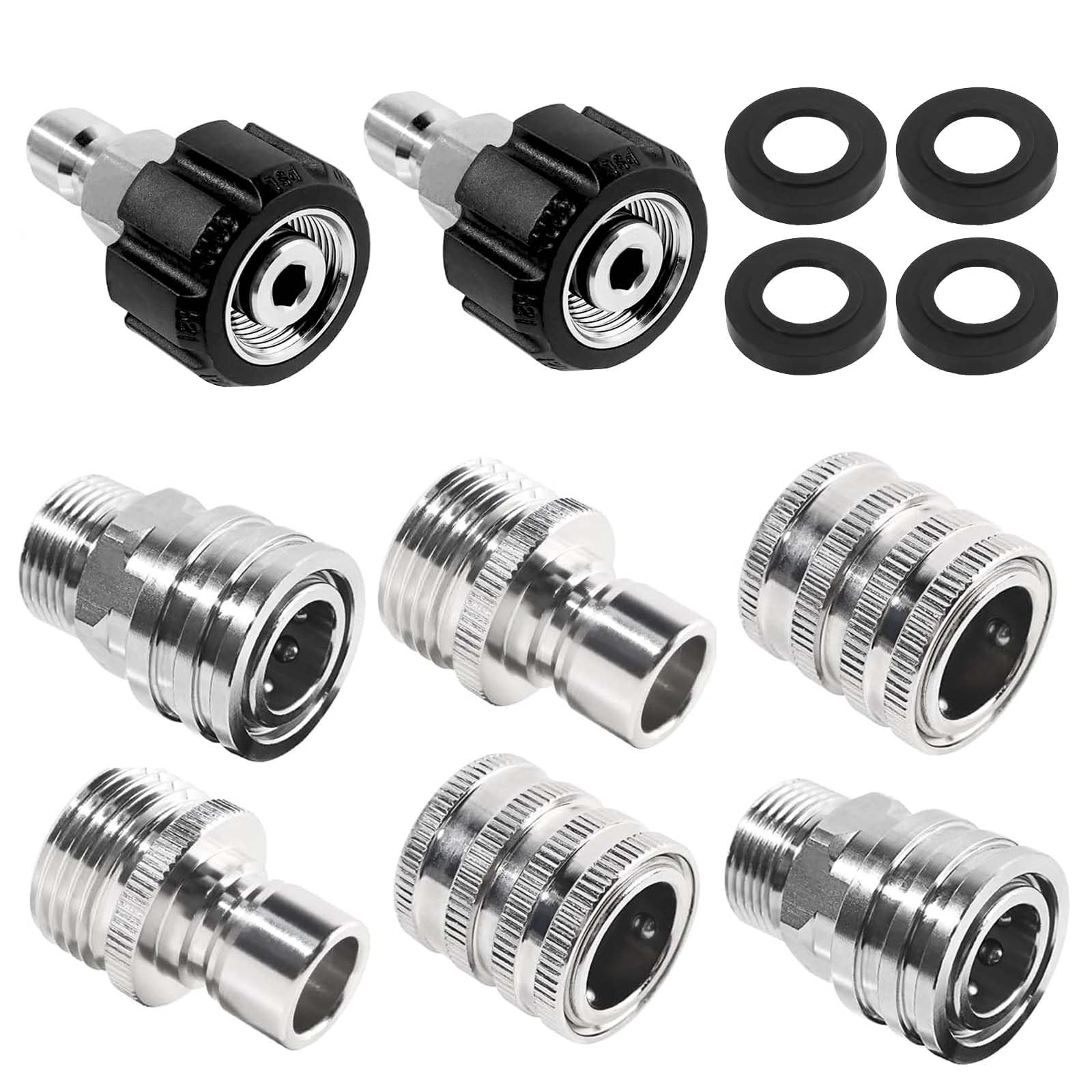 8 PCS Pressure Washer Adapter Set Stainless Steel M22 14mm Swivel To 3/8