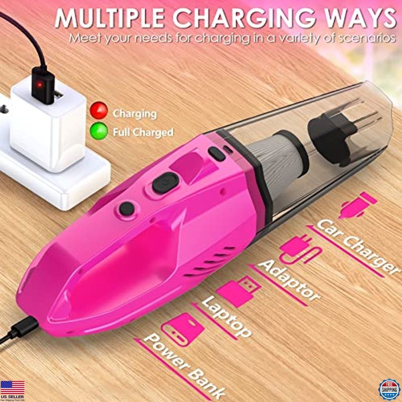Car Detailing Kit with Cordless Vacuum, Interior Cleaner & Brushes, Pink