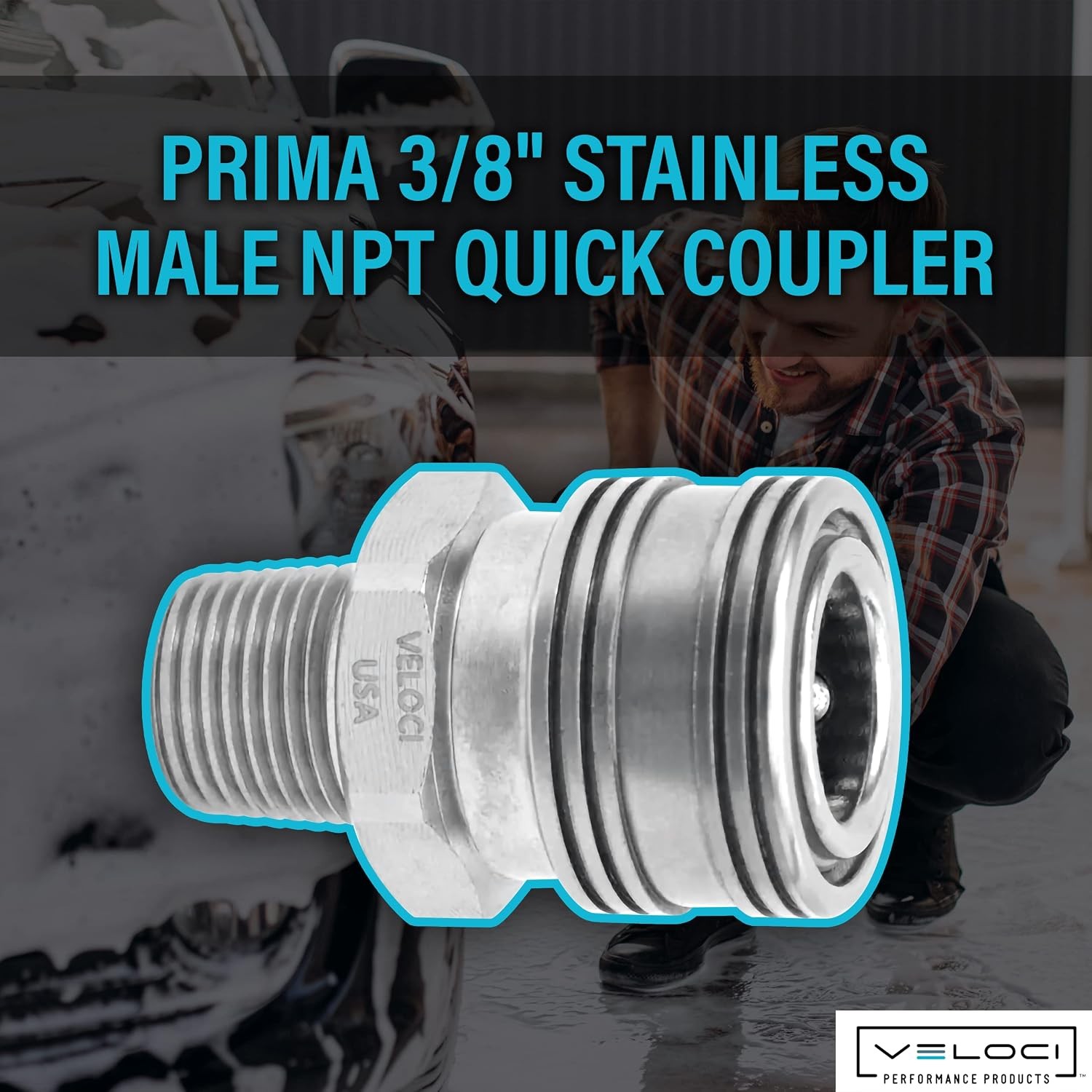 Veloci Prima 3/8″ Stainless Steel Male NPT Quick Coupler for Pressure Washer