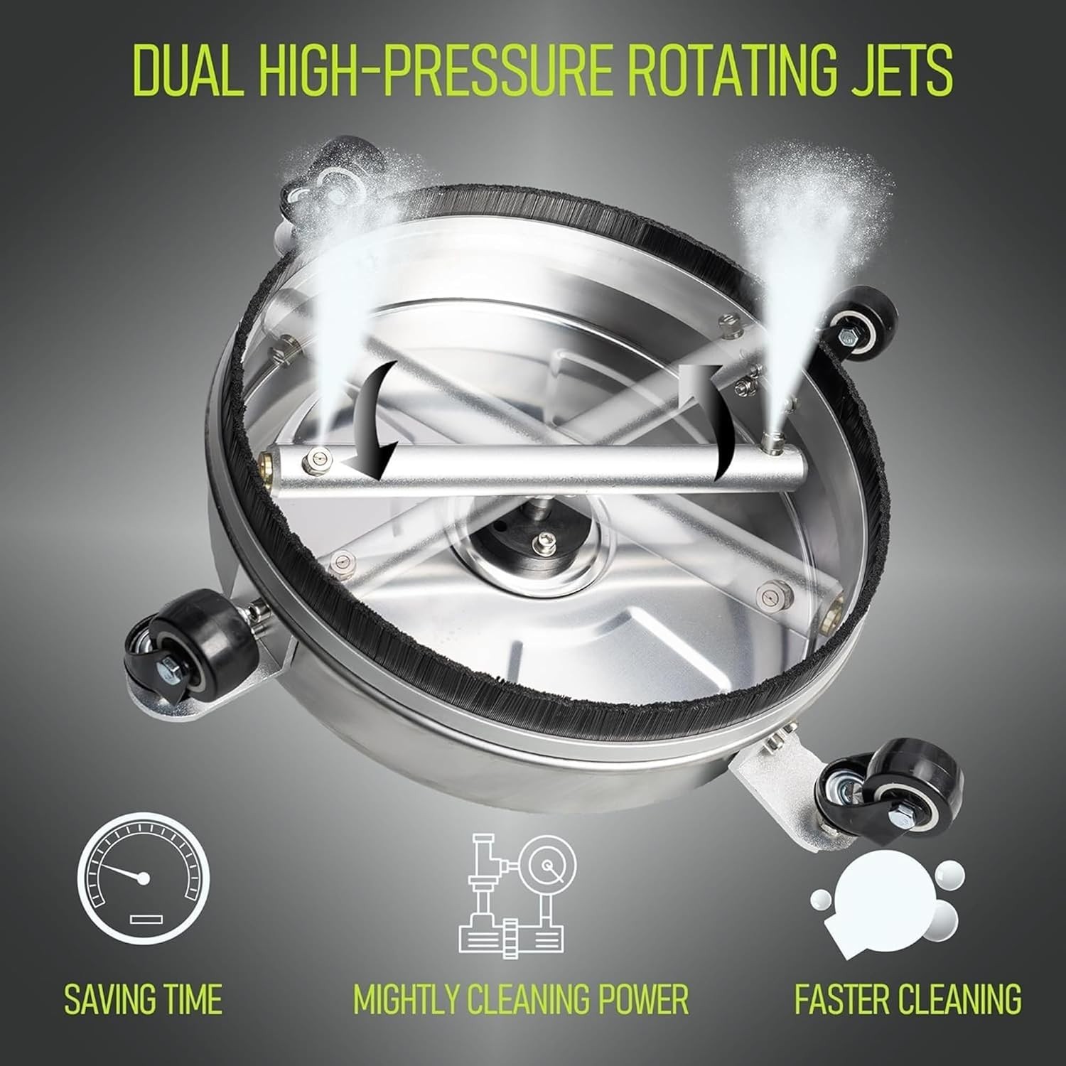 14″ Surface Cleaner, Stainless Steel, 4000 PSI, 4 Wheels, 1/4″ Connector