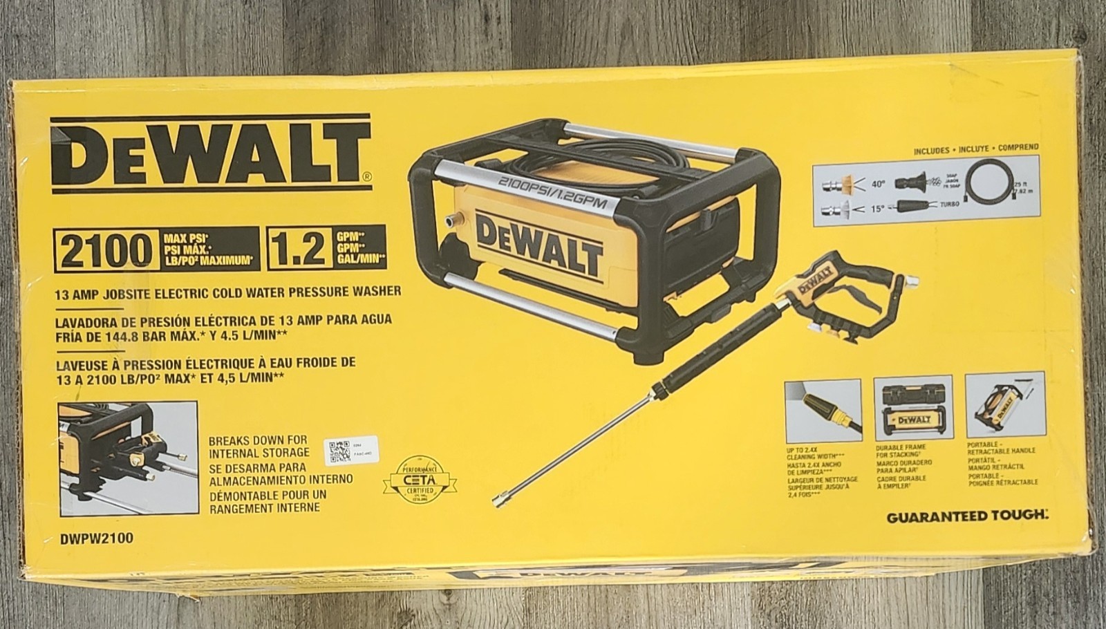 DEWALT 2100 PSI 1.2 GPM 13 AMP COLD WATER ELECTRIC PRESSURE WASHER BRAND NEW!