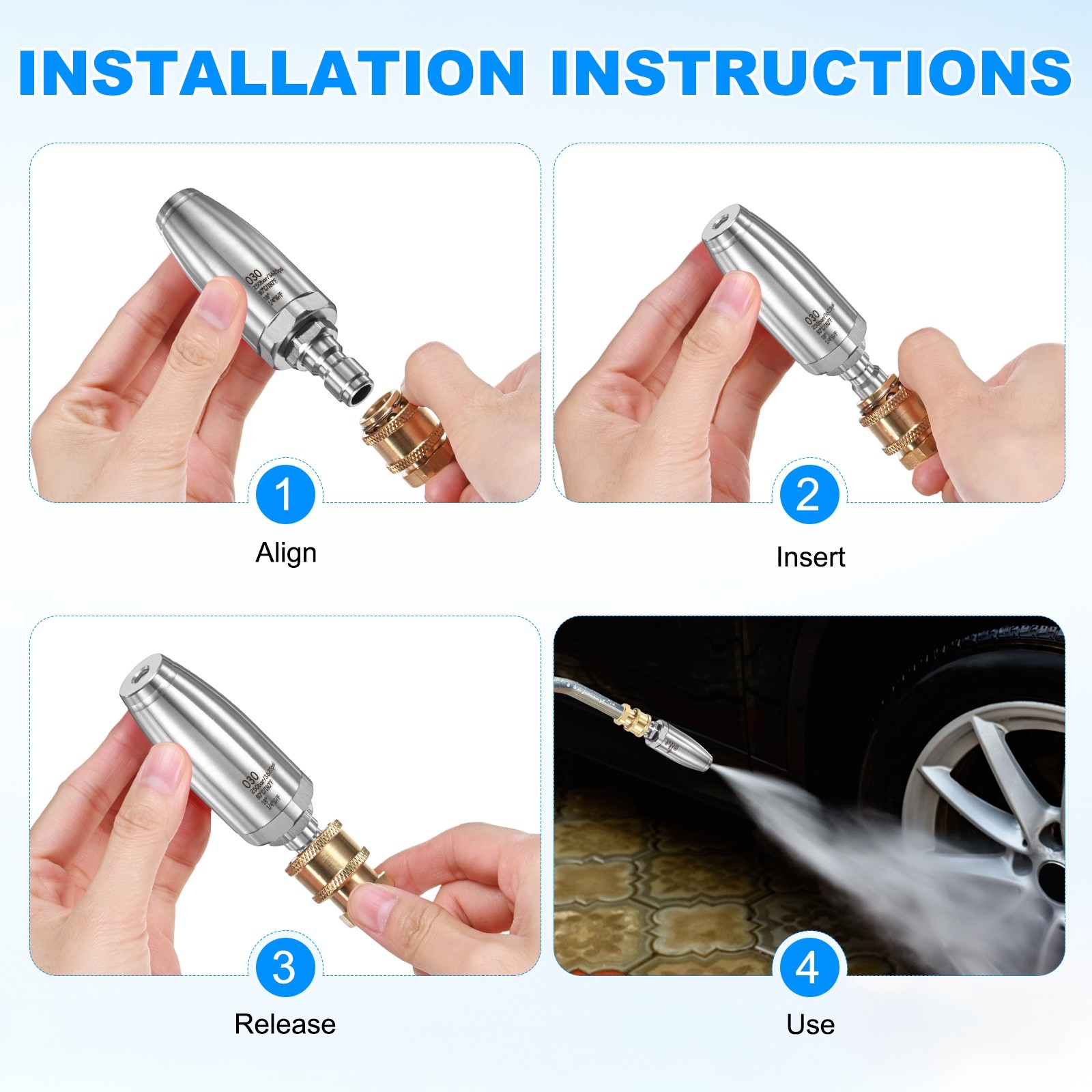 6-Pack Pressure Washer Turbo Nozzle Tips Set, 360° Rotating, 3 GPM [Silver]