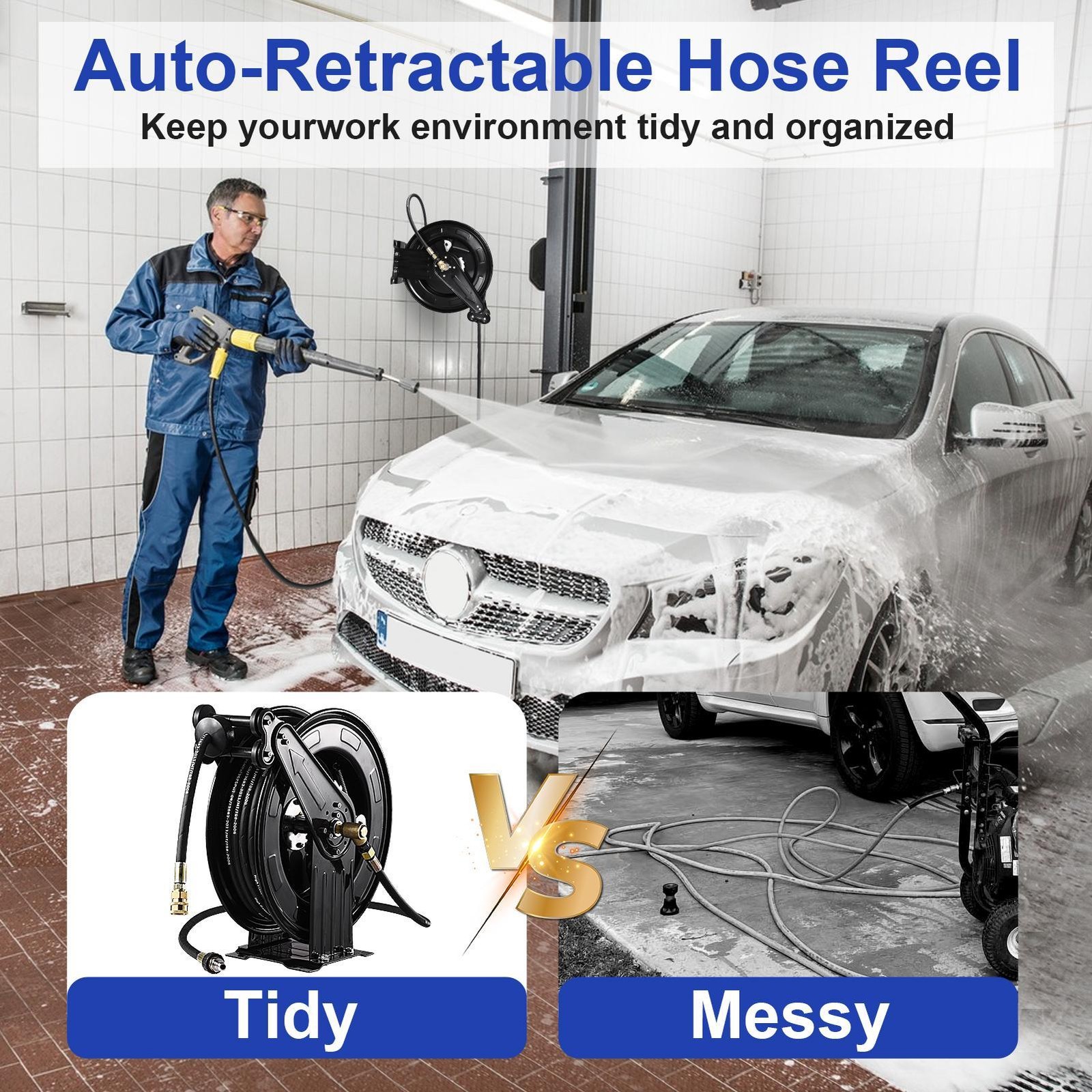 Retractable High Pressure Washer Hose Reel 3/8″ x 50 ft, 4000PSI