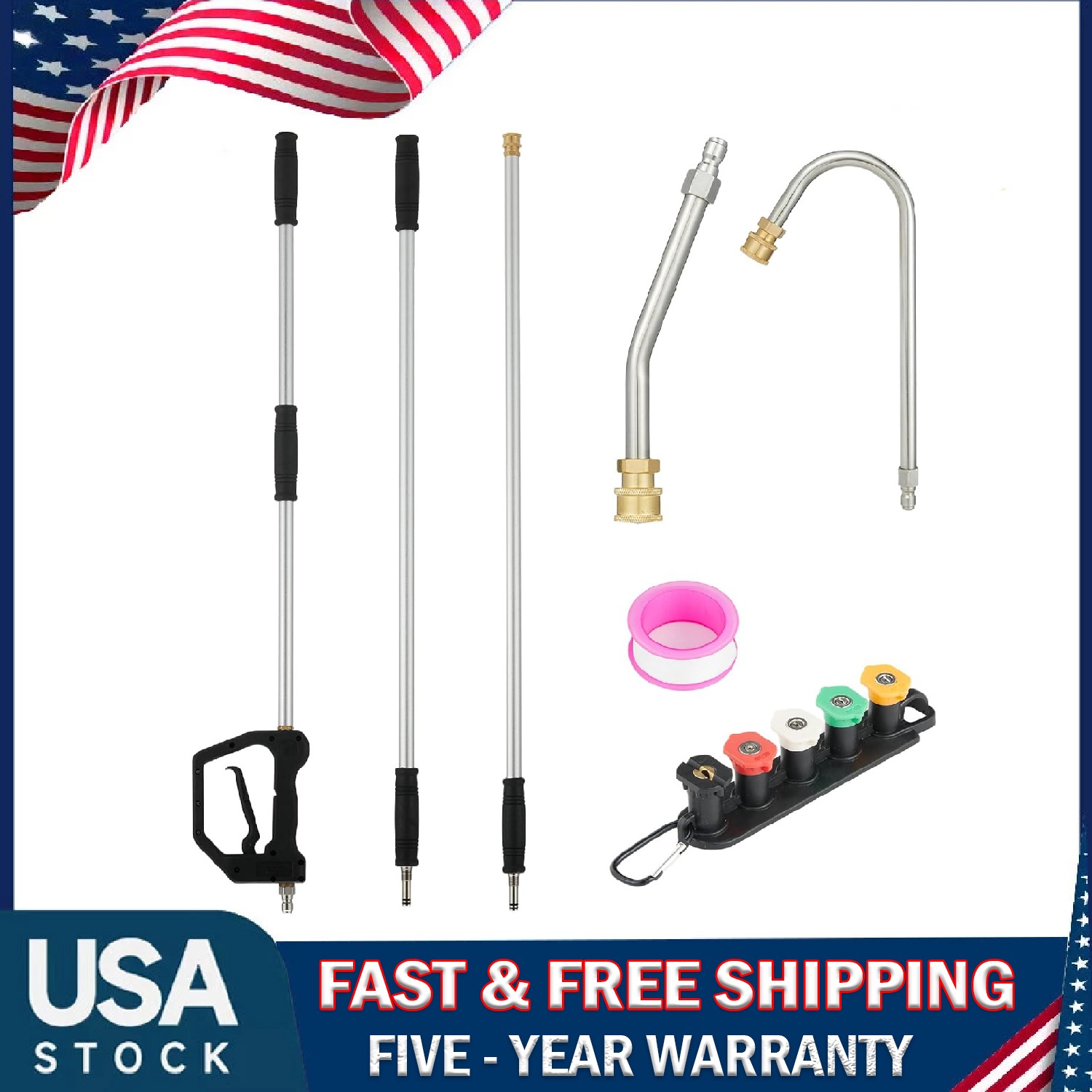 12FT Adjustable Pressure Washer Extension Wand Set , Telescopic Aluminum Lance