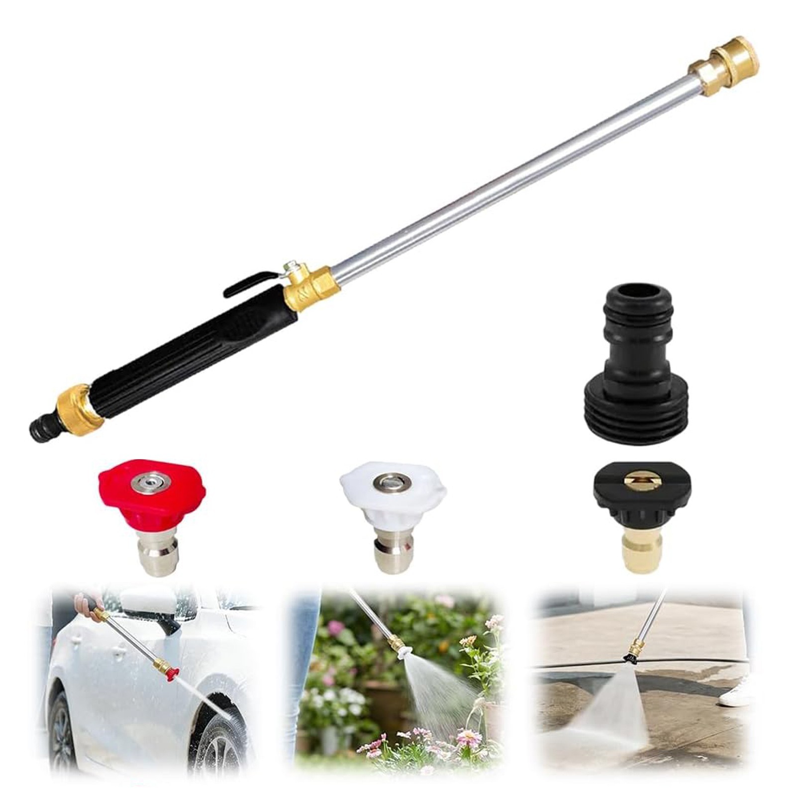 Jet Nozzle Power Washer for Garden Hose with 3 high-pressure nozzles