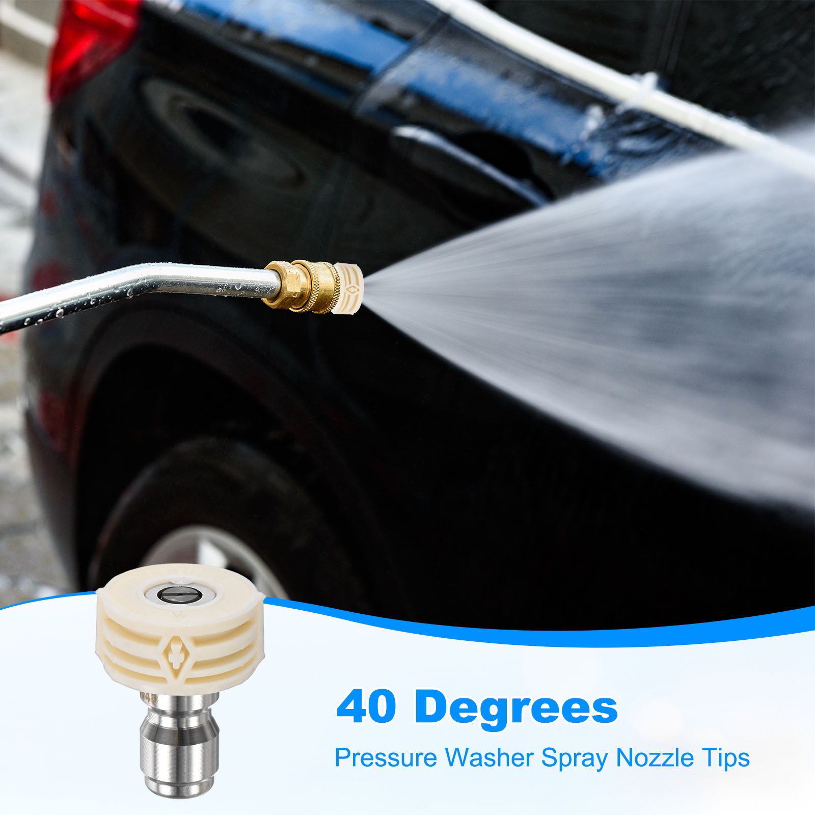 5-Pack 1/4″ Quick Connect, Orifice 4.0 Pressure Washer Tips [White]