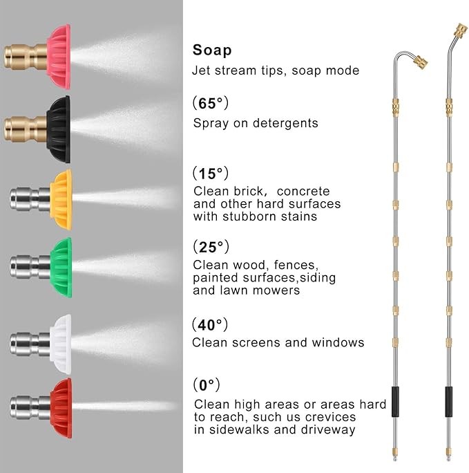 Sun Joe 7-Piece Pressure Washer Accessory Set – 10Ft Replacement Lance, Curved..