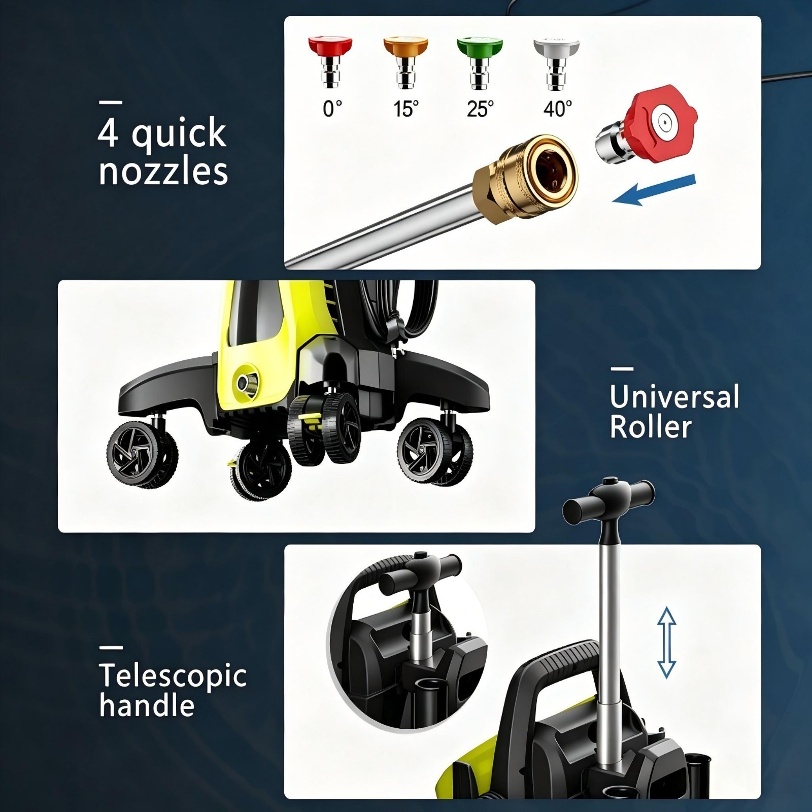 Pressure Washer 4500PSI 3.9GPM, 15-Level Touch, 4 Wheels, 4 Nozzles, for Car