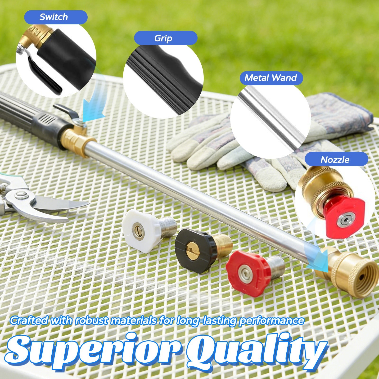 Jet Nozzle Power Washer for Garden Hose with 3 high-pressure nozzles