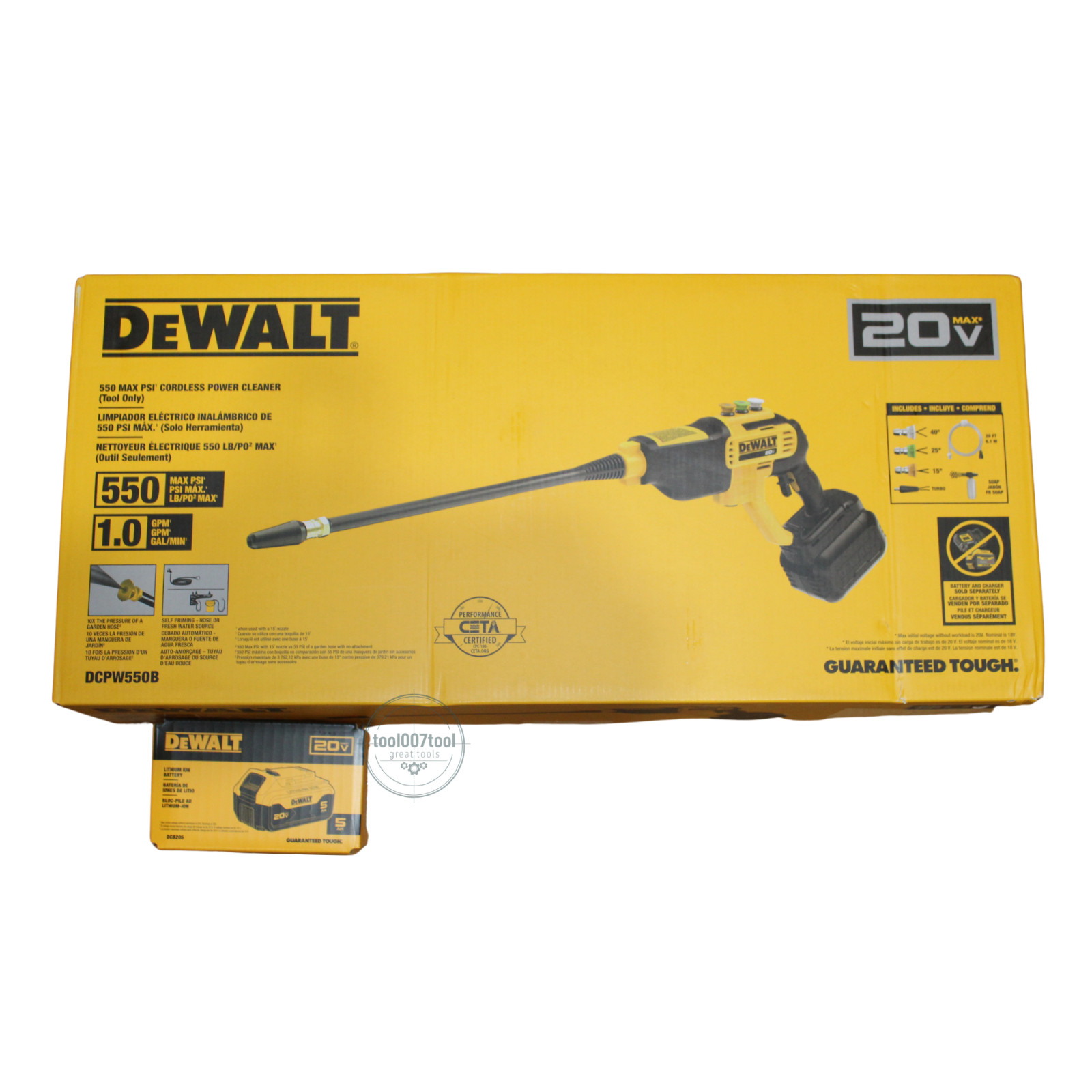 DEWALT DCPW550B 20V 550 PSI Power Cleaner Pressure Washer Free 5.0 Battery