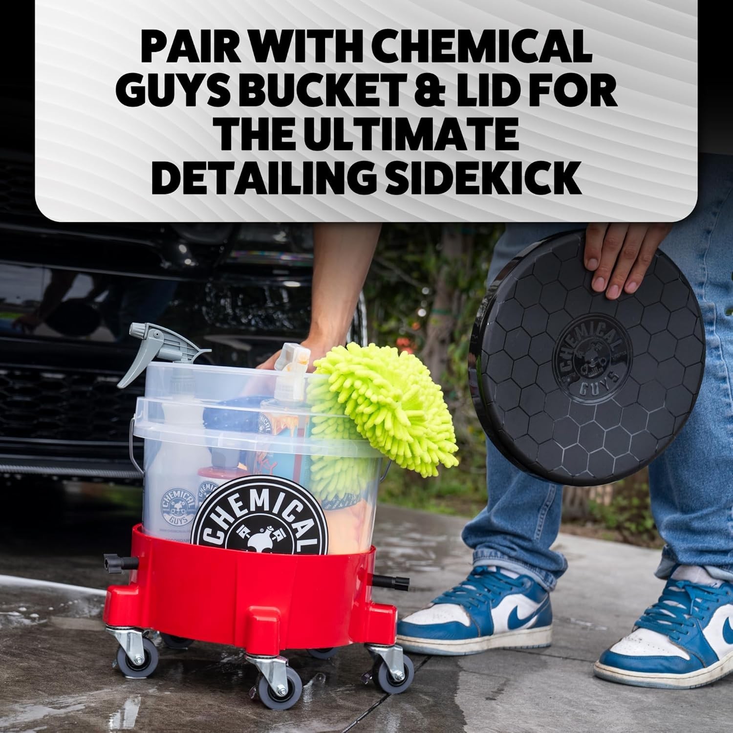New Heavy Duty Bucket Dolly 5 Wheels 360° Rolling Cart Car Wash Garage