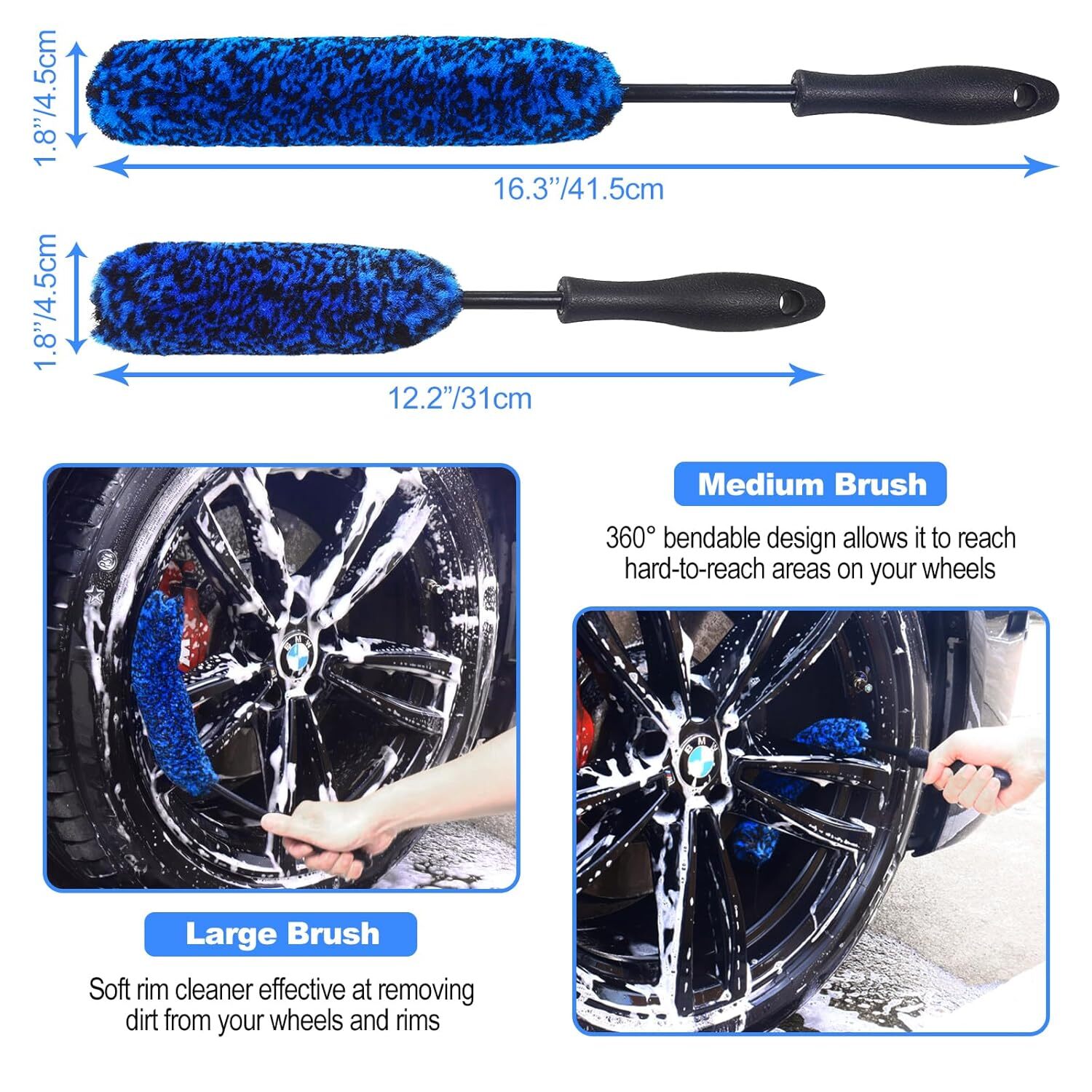 NIKCOSMK 10Pcs Wheel Brush Kit for Cleaning Wheel and Tire, Wheel and Rim Brush,