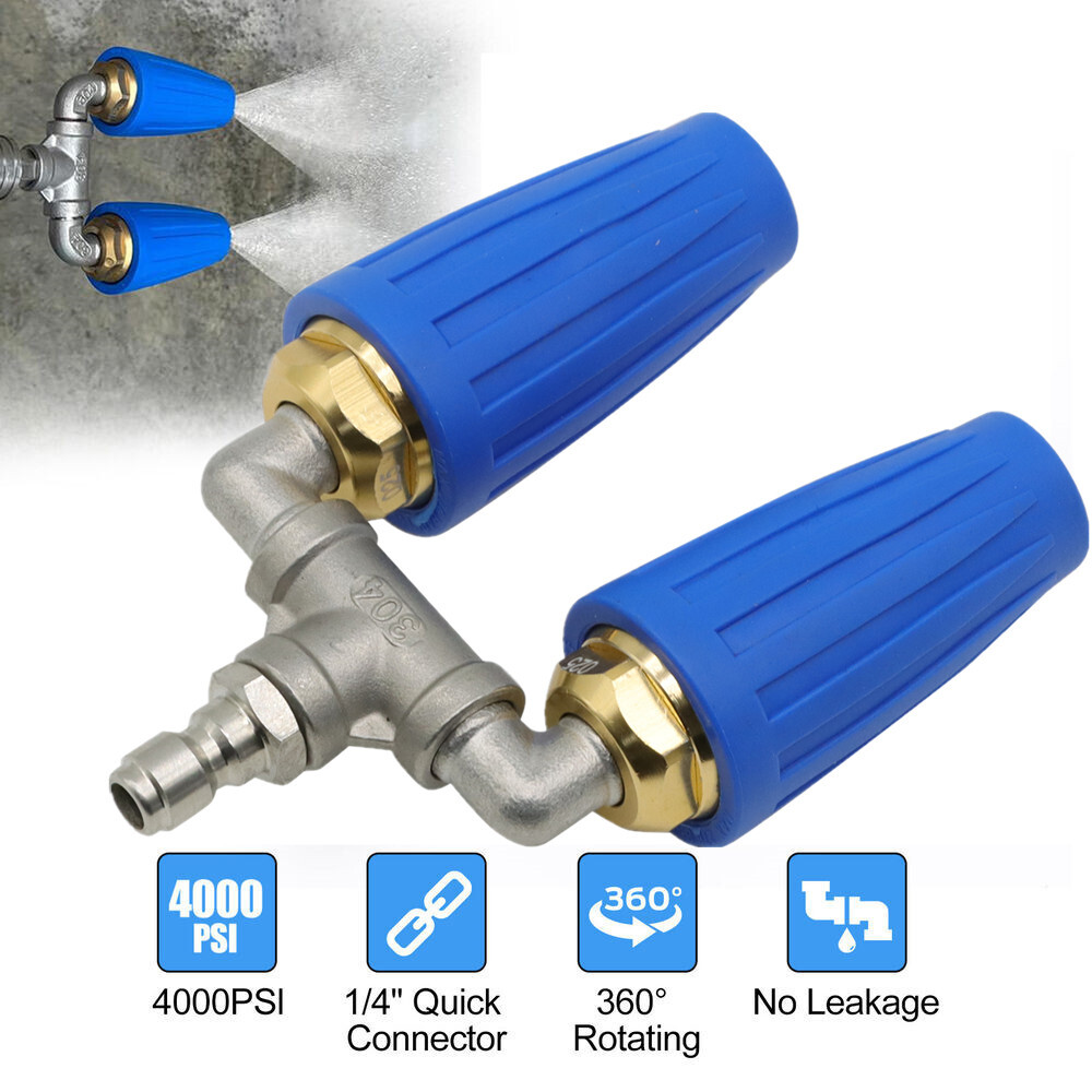 High-Pressure Washer Rotating Dual Turbo Nozzle Spray Tip 1/4″ 4000PSI 4-6GPM US
