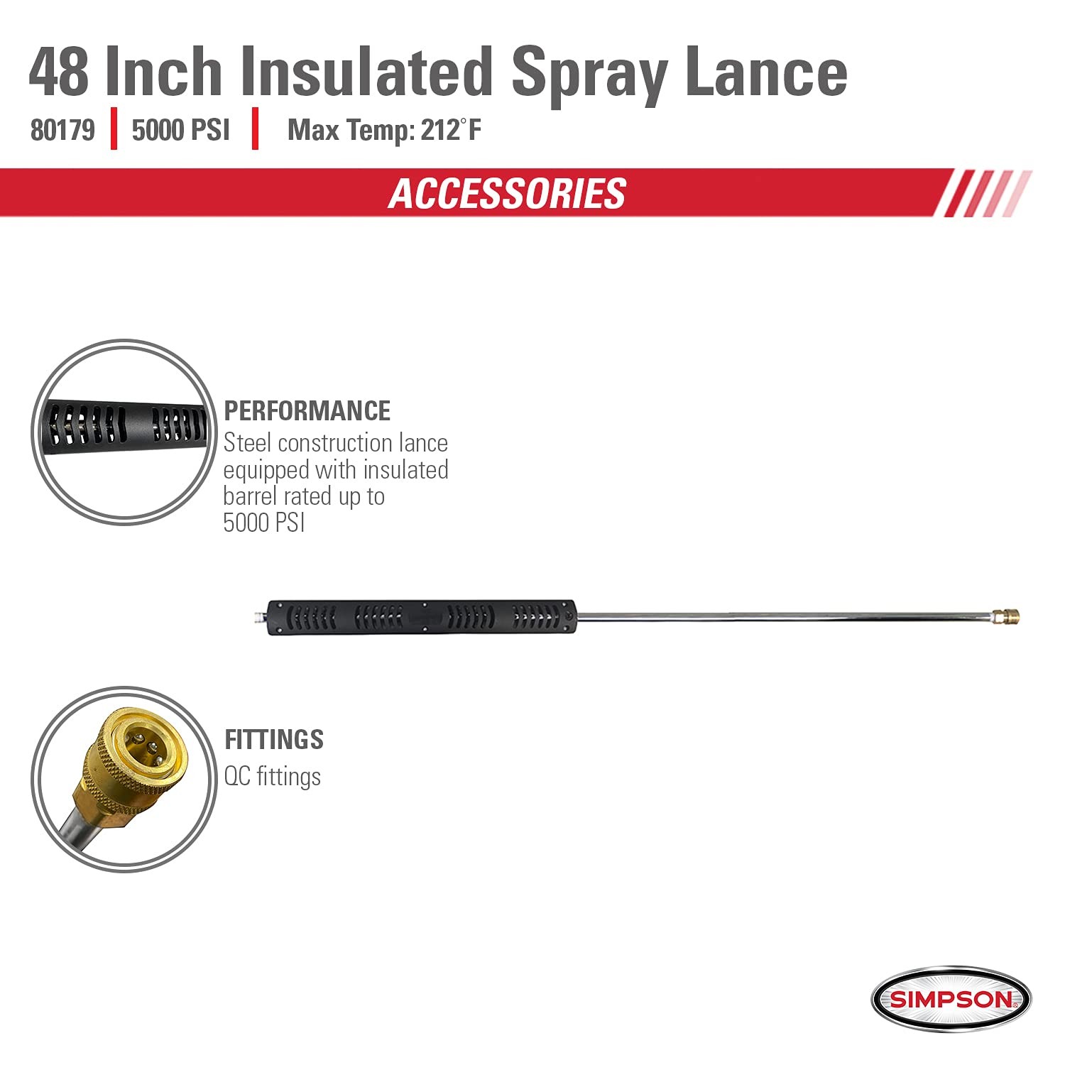 48 Inch Insulated Pressure Washer Wand Lance for Up to 5000 PSI Cleaning Tasks