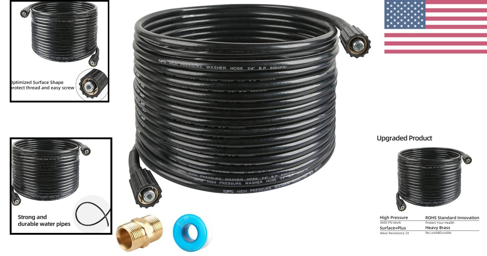 Pressure Washer Hose 50 FT X 1/4 Inch, Replacement Power Washer Hose for Most…