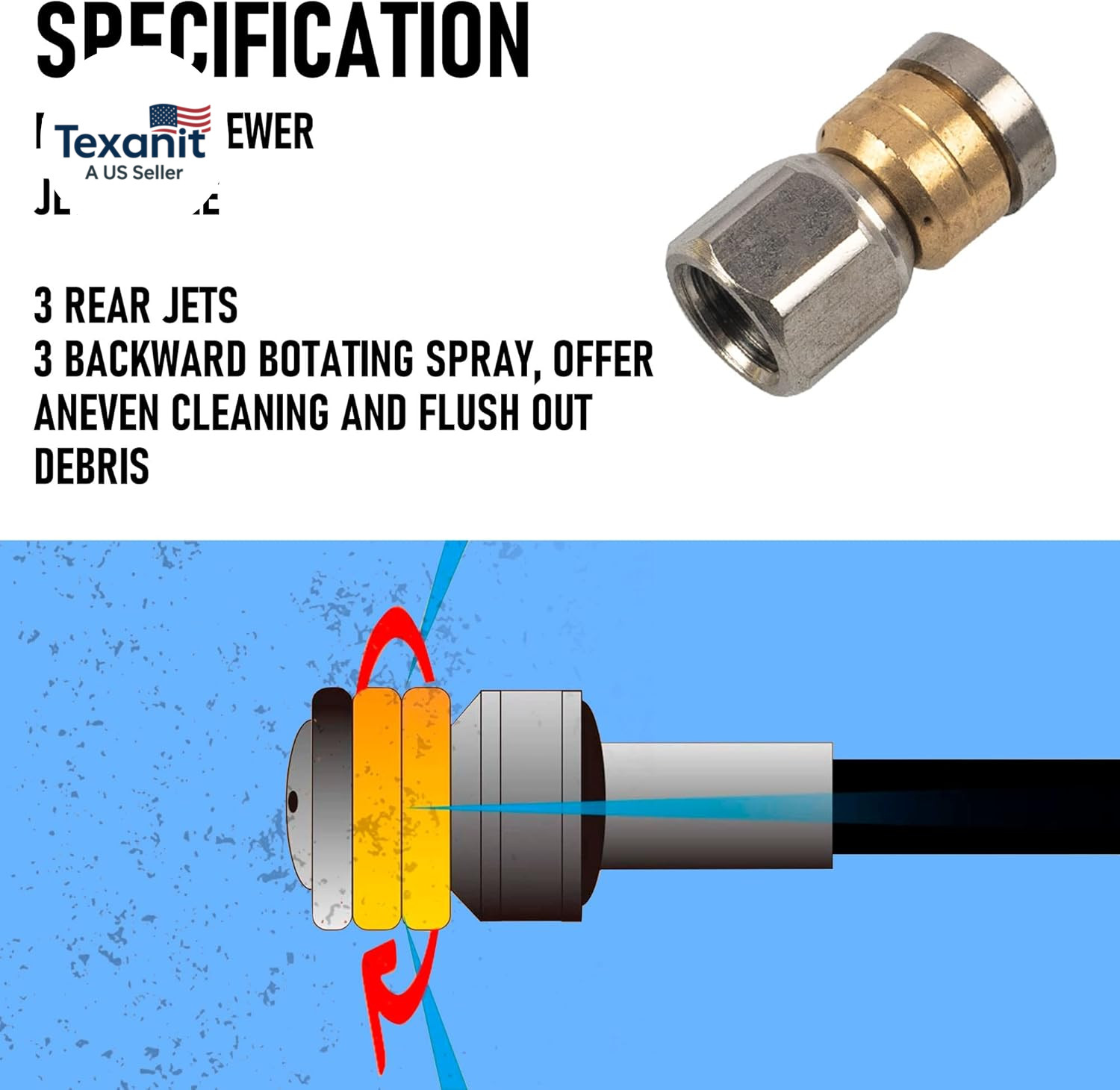 Sewer Jetter Kit for Pressure Washer 100FT, Drain Cleaner Hose 1/4 Inch NPT, Ori