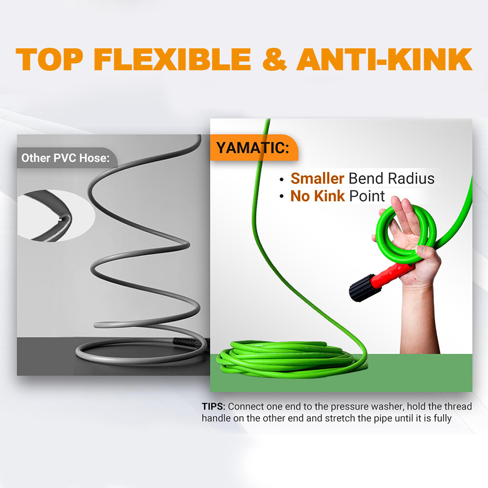 YAMATIC Pressure Washer Hose Super Flexible 1/4″ M22-14/15mm Fittings 3200 PSI