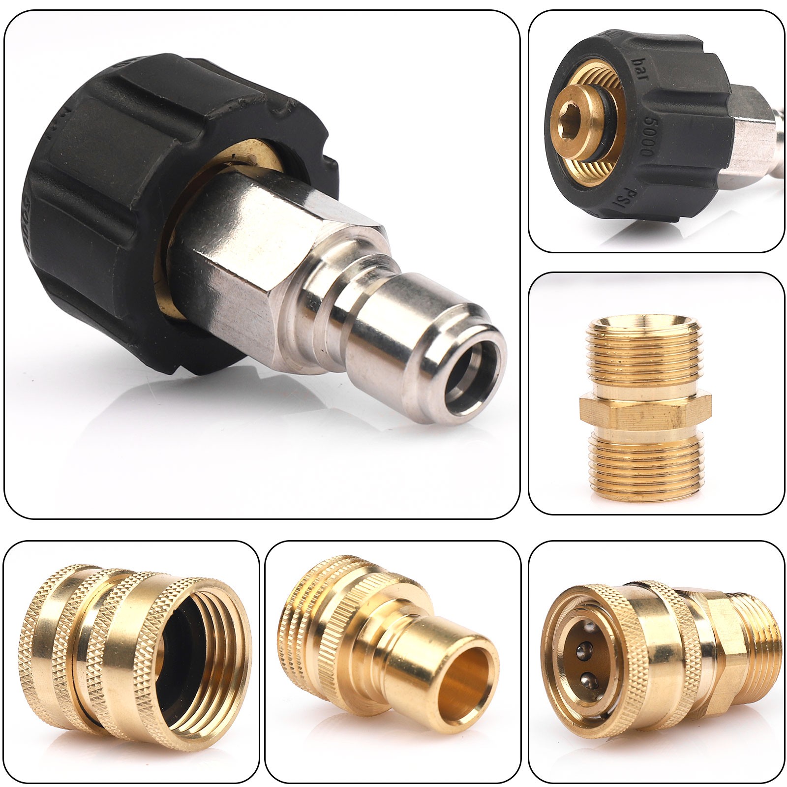 9Pc Pressure Washer Adapter Set Quick Disconnect Kit M22 Swivel to 3/8” Connect
