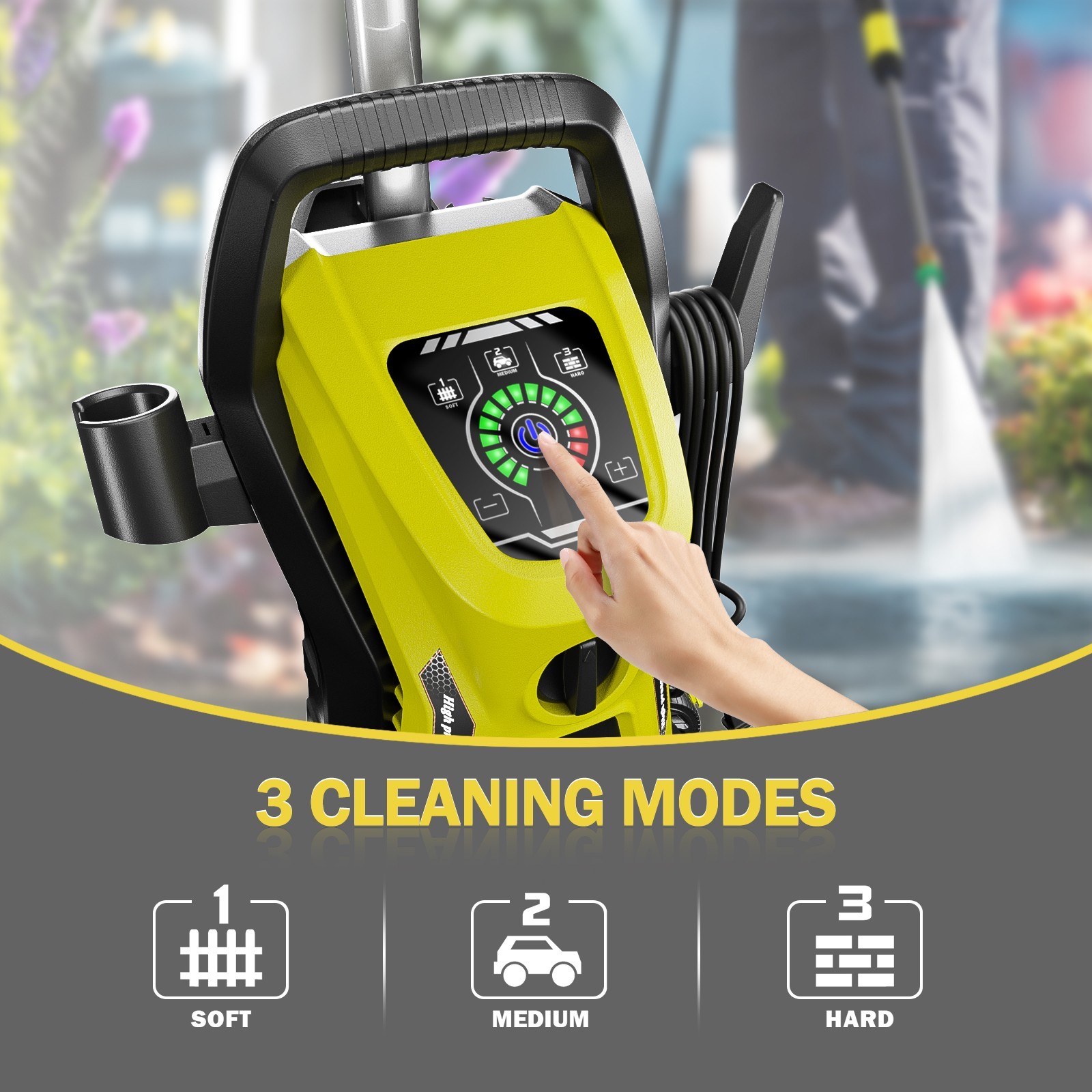 Pressure Washer 4500PSI 3.9GPM, 15-Level Touch, 4 Wheels, 4 Nozzles, for Car