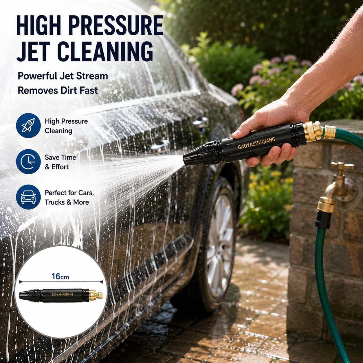2026 New Jet Nozzle Power Washer for Garden Hose-Fit ID 11-16mm Tubing, High Pre