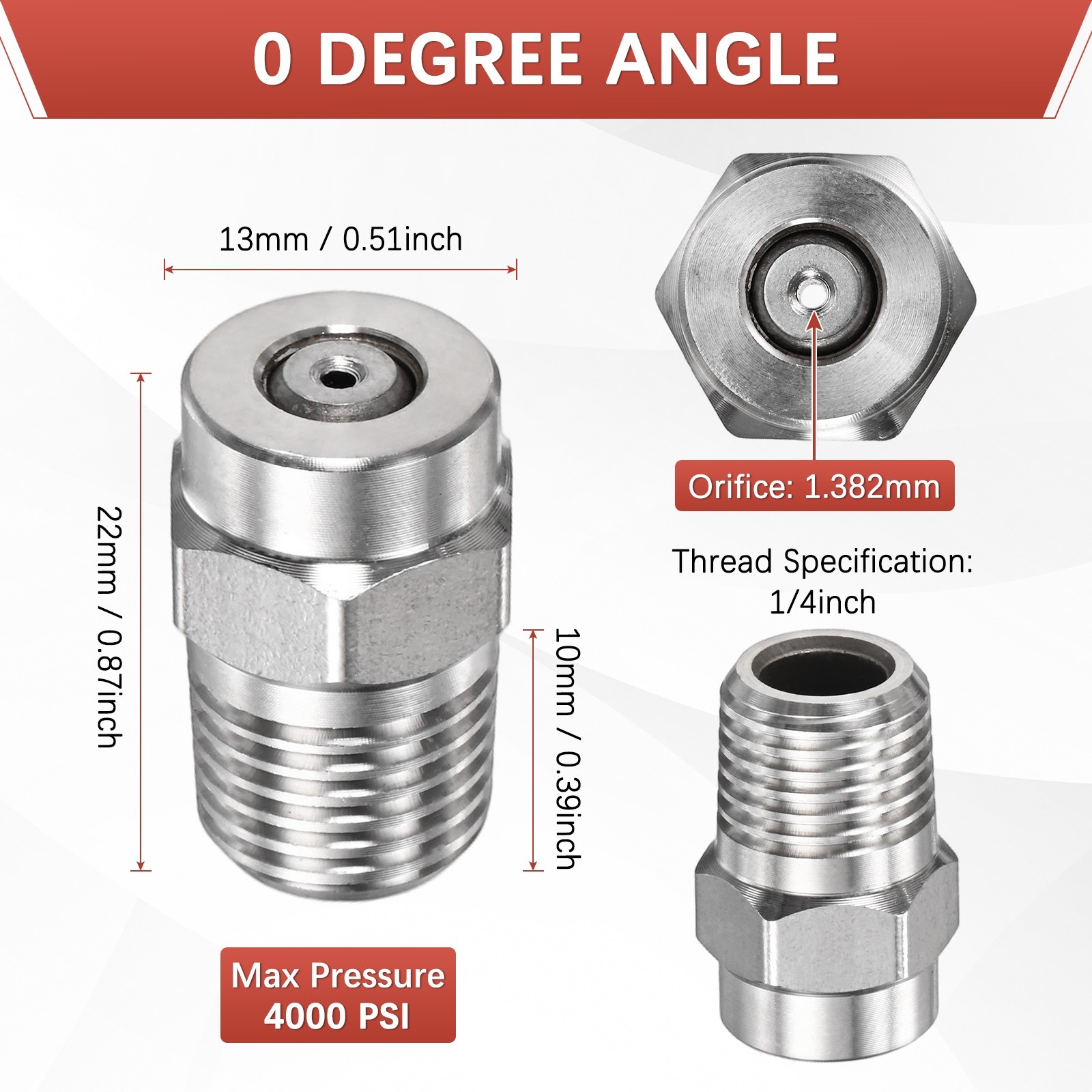 Surface Clean Tip 1/4″ NPT 0° [2PCS] – Pressure Washer Nozzle [1,382MM] for