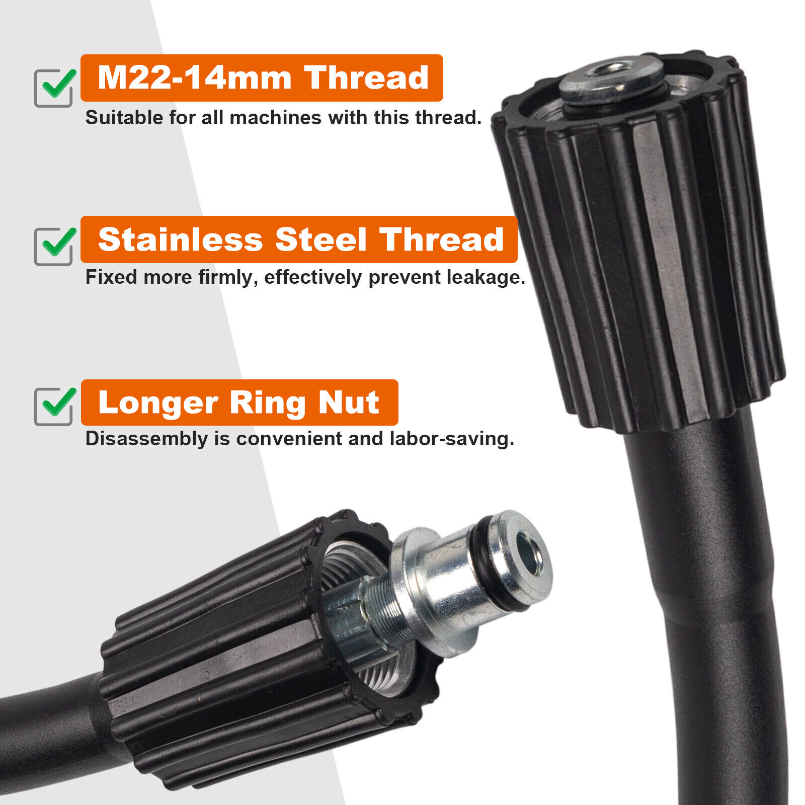 High Pressure Washer Hose 30m/100ft 5800PSI M22-14mm Power Washer Extension Tube