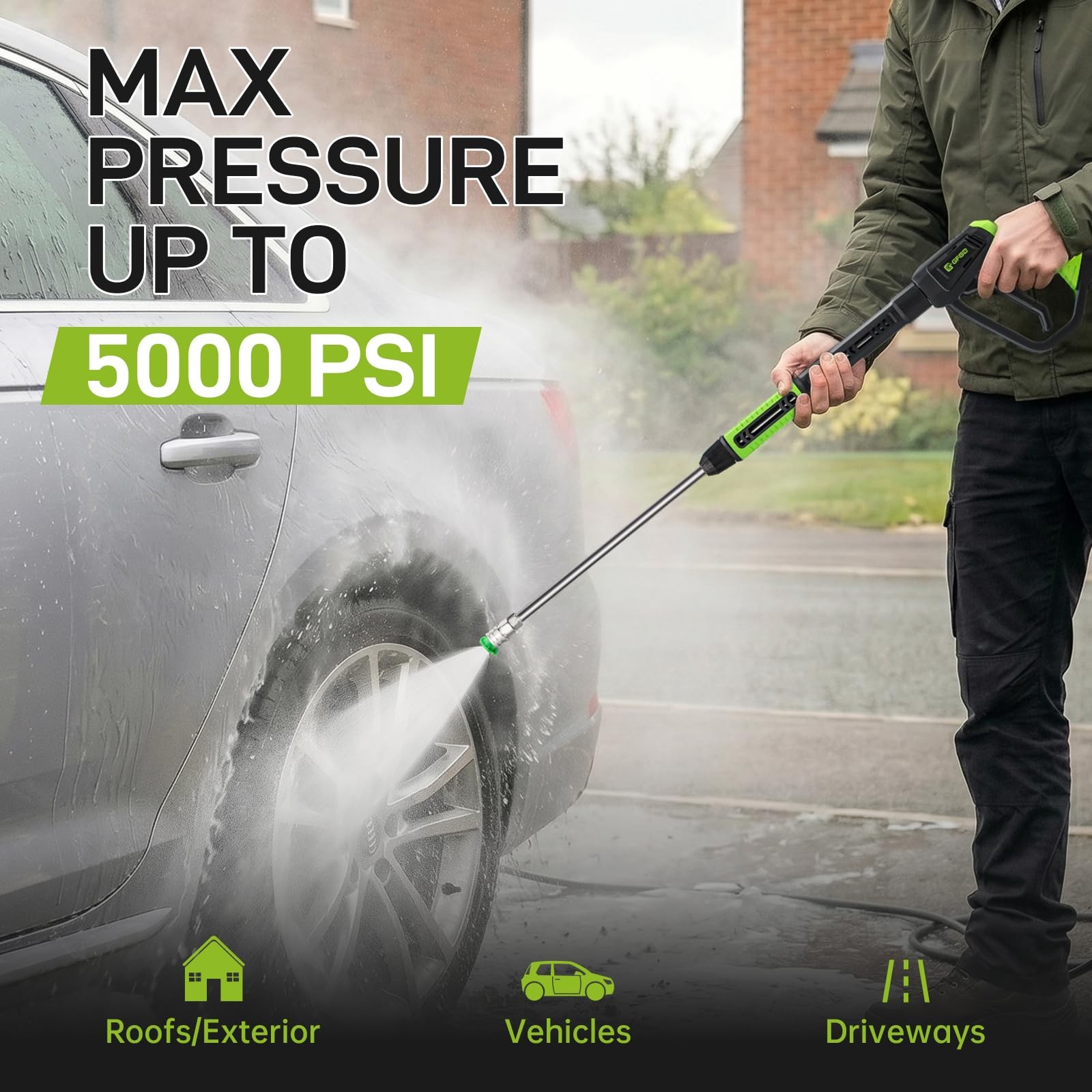 Swivel Pressure Washer Gun with Extension Wand 3/8 Quick Connect M22 Fittings