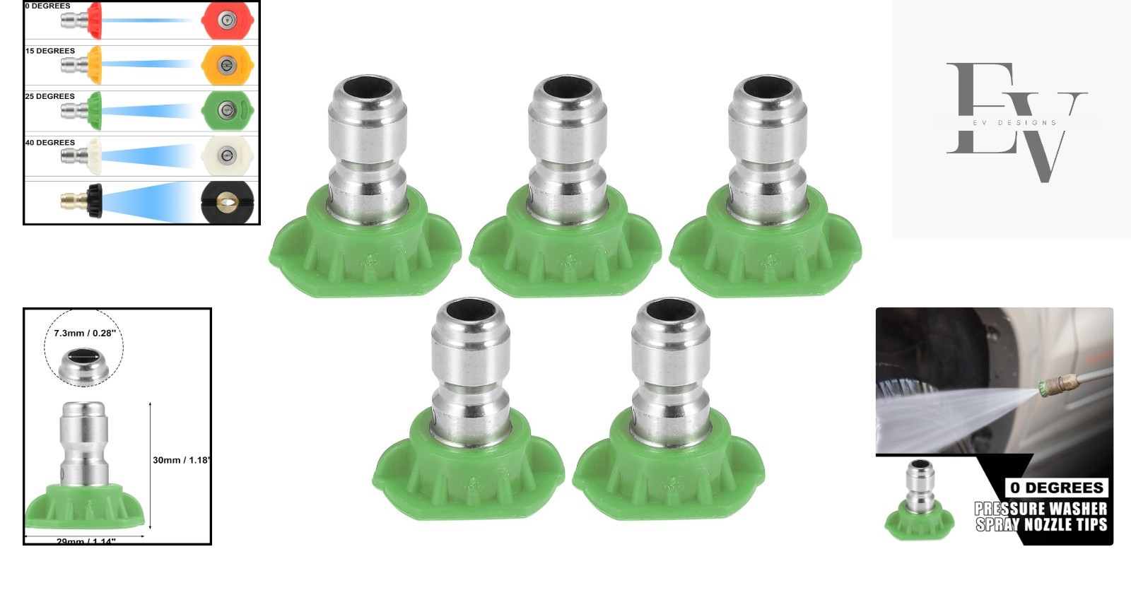 Efficient 25° High Pressure Washer Nozzle Tips – 5-Piece Quick Connect Set