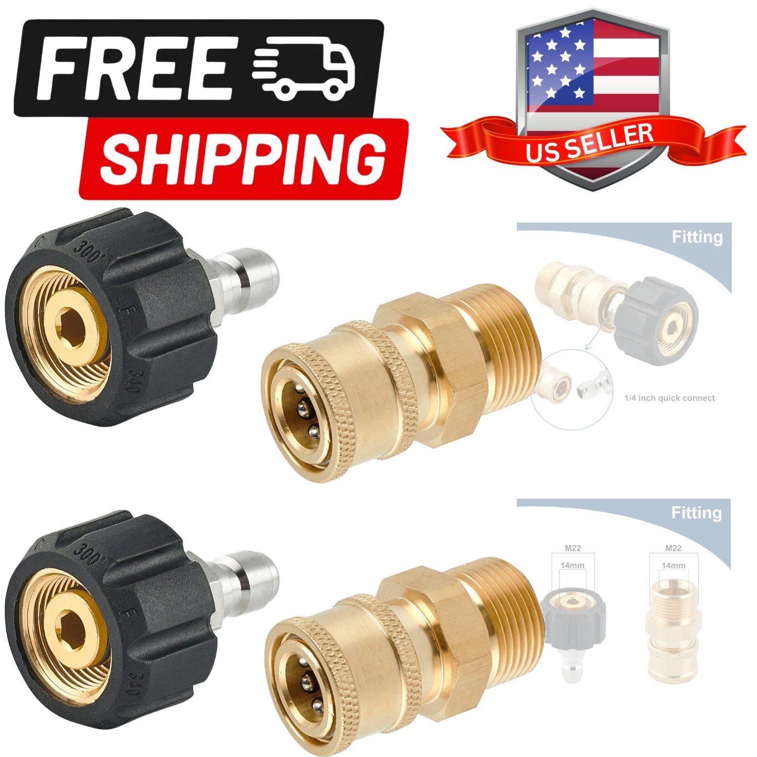 Pressure Washer Quick Connect Fittings, M22 14mm to 1/4 Inch Quick Connect Pr…