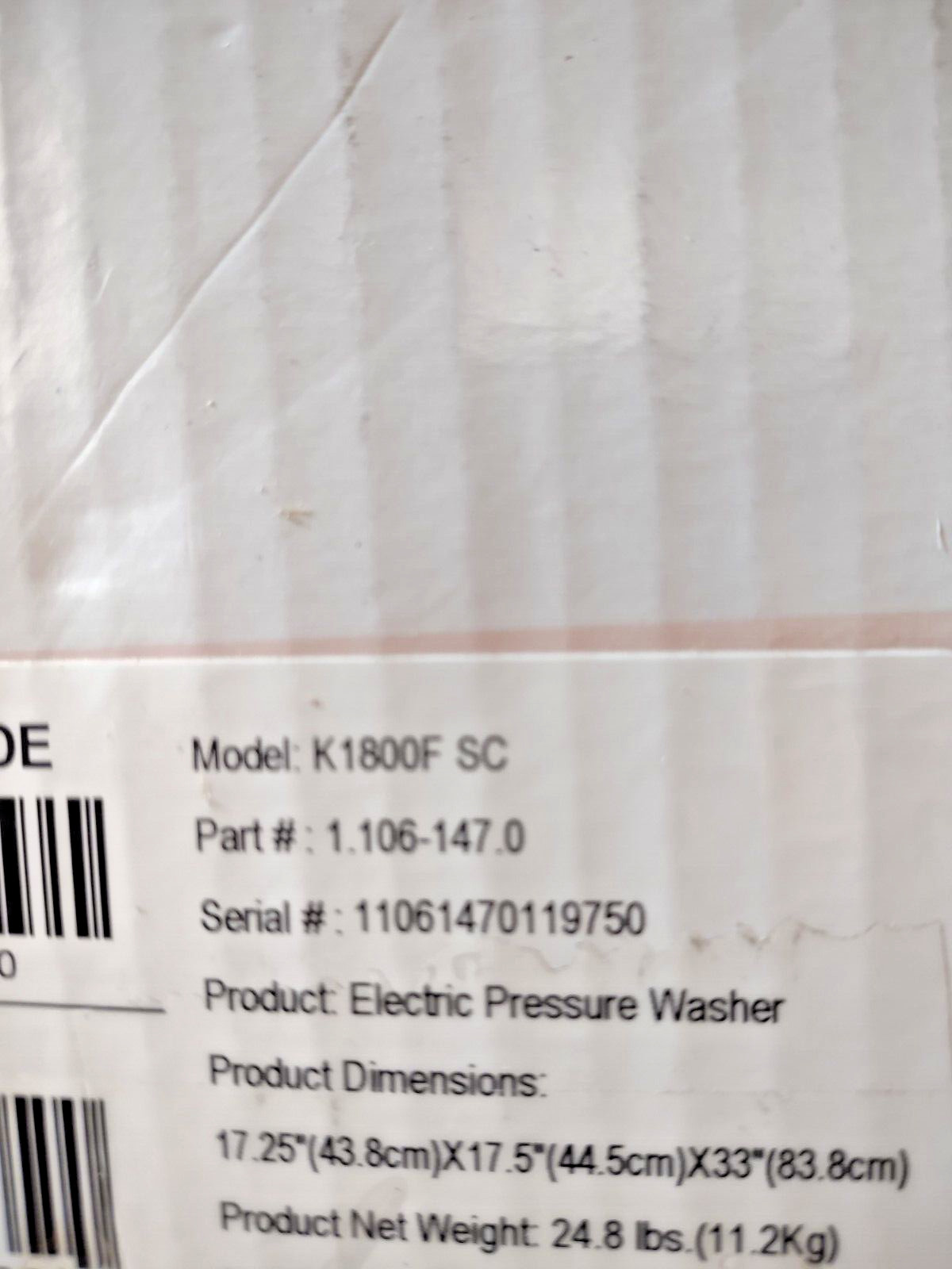 Karcher pressure washer K1800 SC