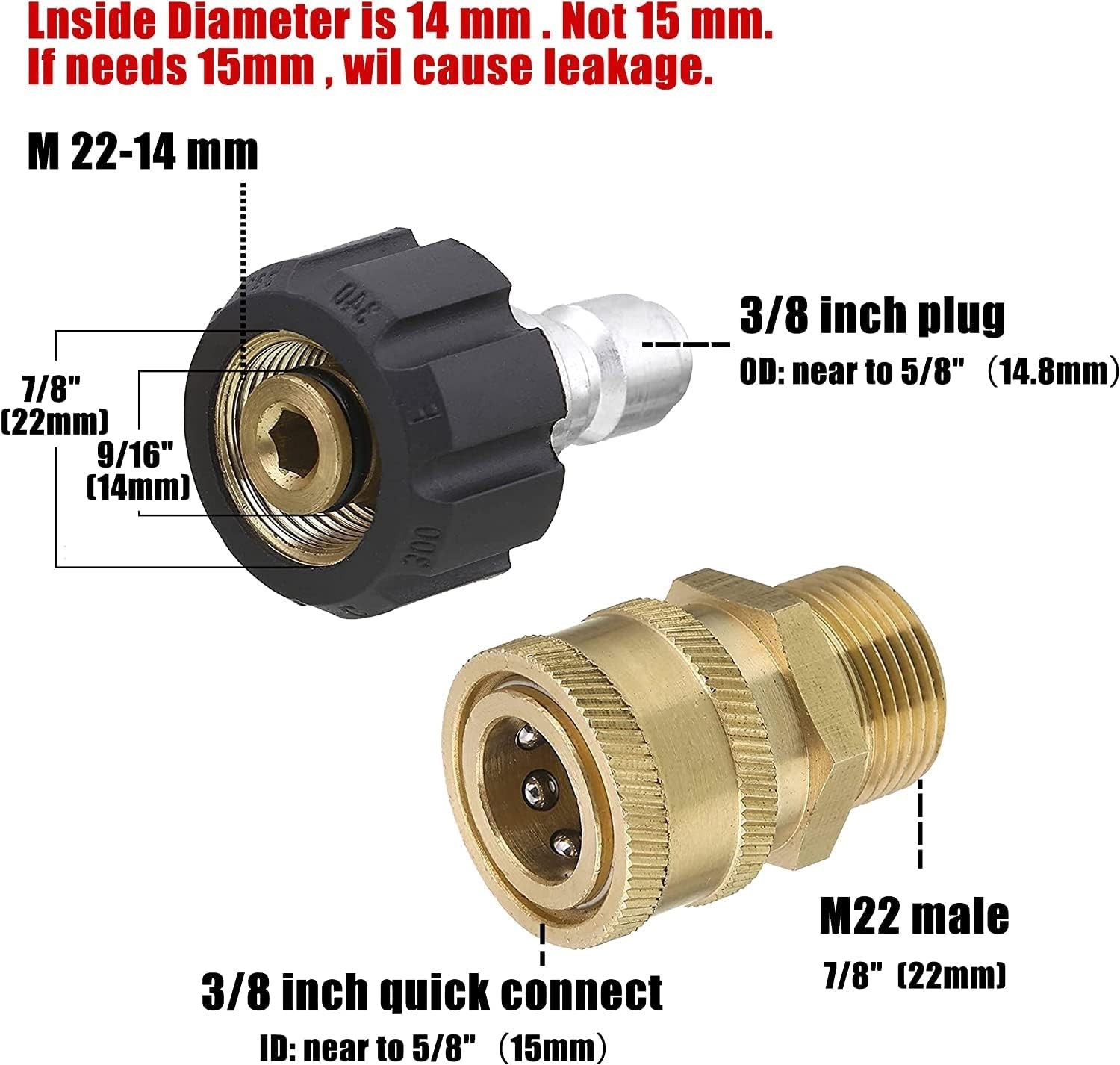 M22 14mm to 3/8″ Quick Connect Adapters for 5000 PSI Pressure Washers
