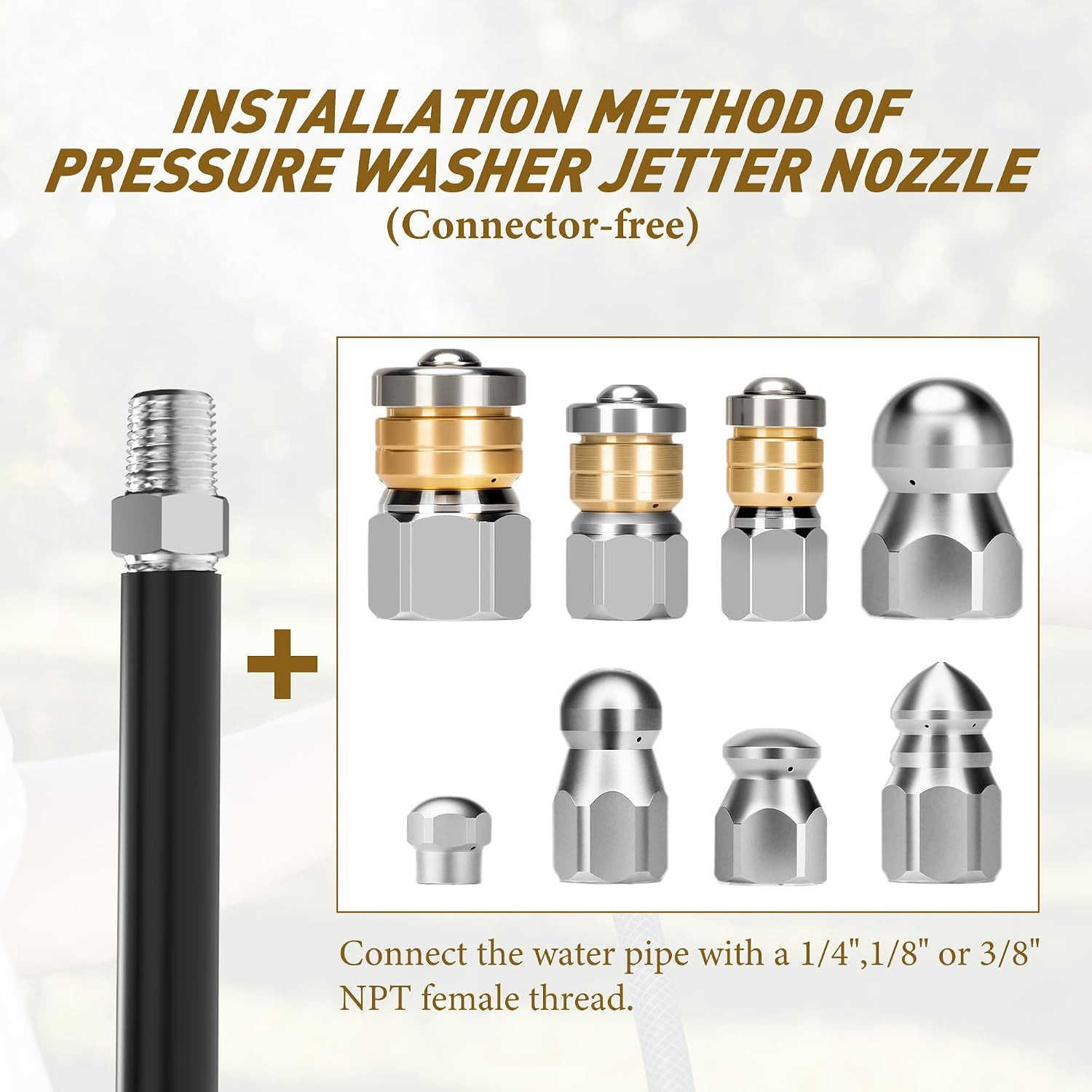 10Pcs Sewer Jetter Nozzle Kit Stainless Steel Jetter Heads Kit for Pressure Wash