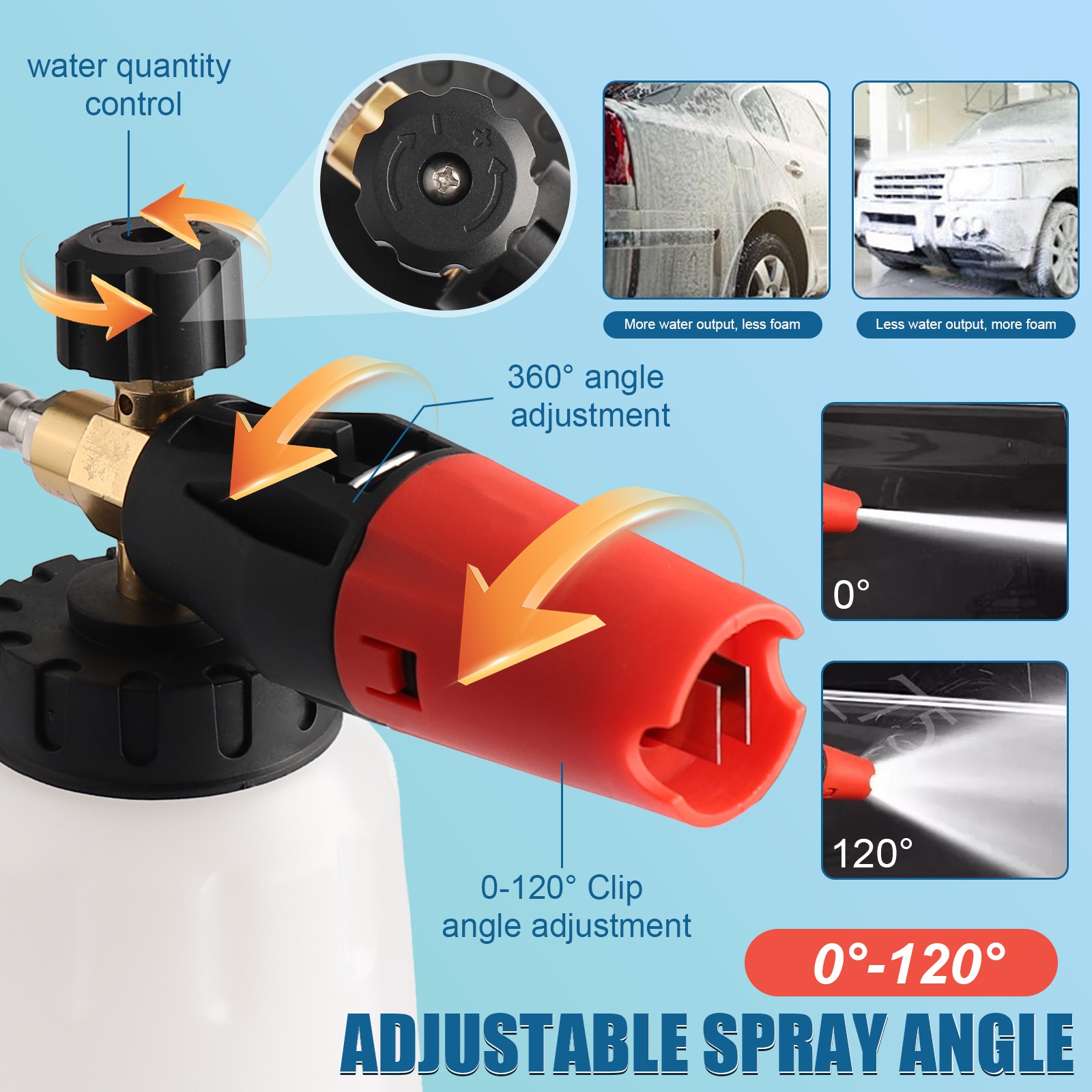 1/4″ Snow Foam Washer Gun Car Wash Soap Lance Cannon Spray Pressure Jet Bottle