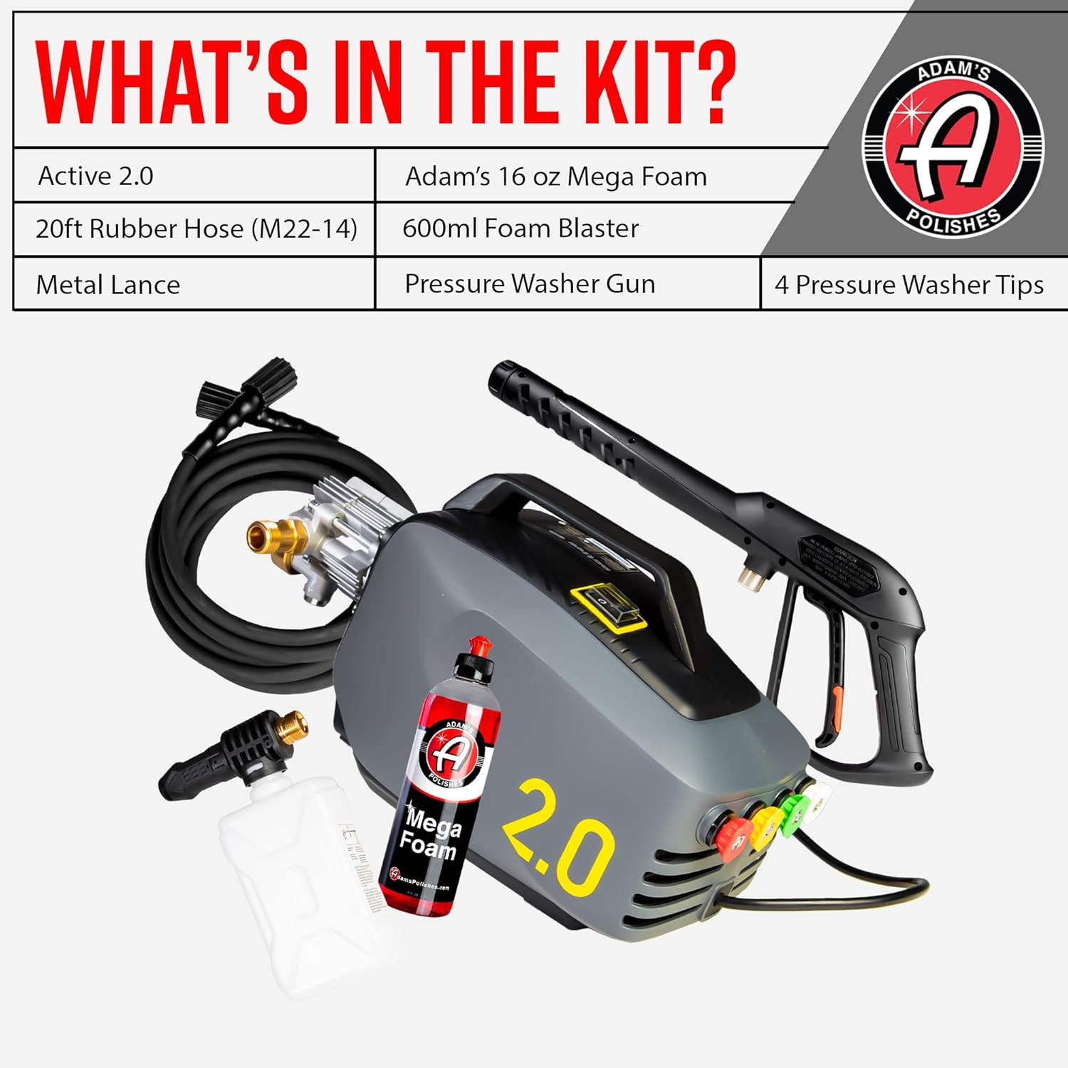 Adam’S Polishes Active Pressure Washer 2.0 & Mega Foam Car Soap (5 Item) Powerfu
