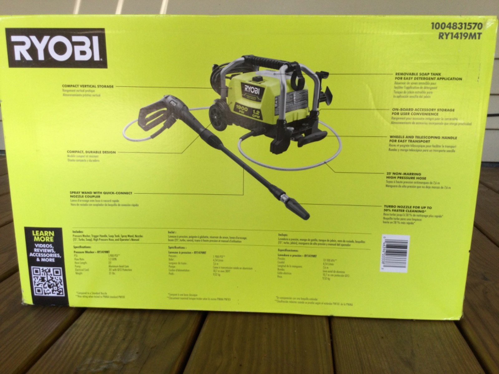 New RYOBI RY1419MT 1900 PSI 1.2 GPM Electric Pressure Washer
